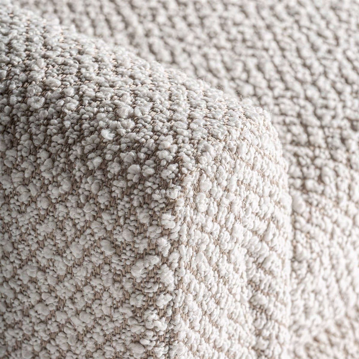 Banc art déco en coton bouclé et bois d'hévéa blanc cassé bouclé et bois foncé, RECOLLECTION