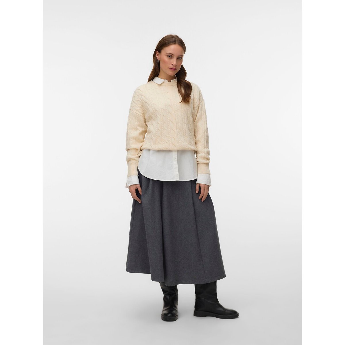 Pull manches longues torsadé ecru, VERO MODA
