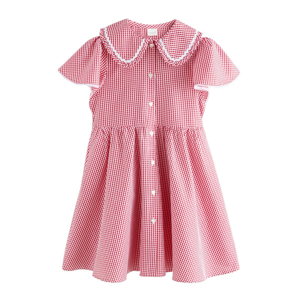 Robe d'école vichy en coton à manches ange rouge, NEXT