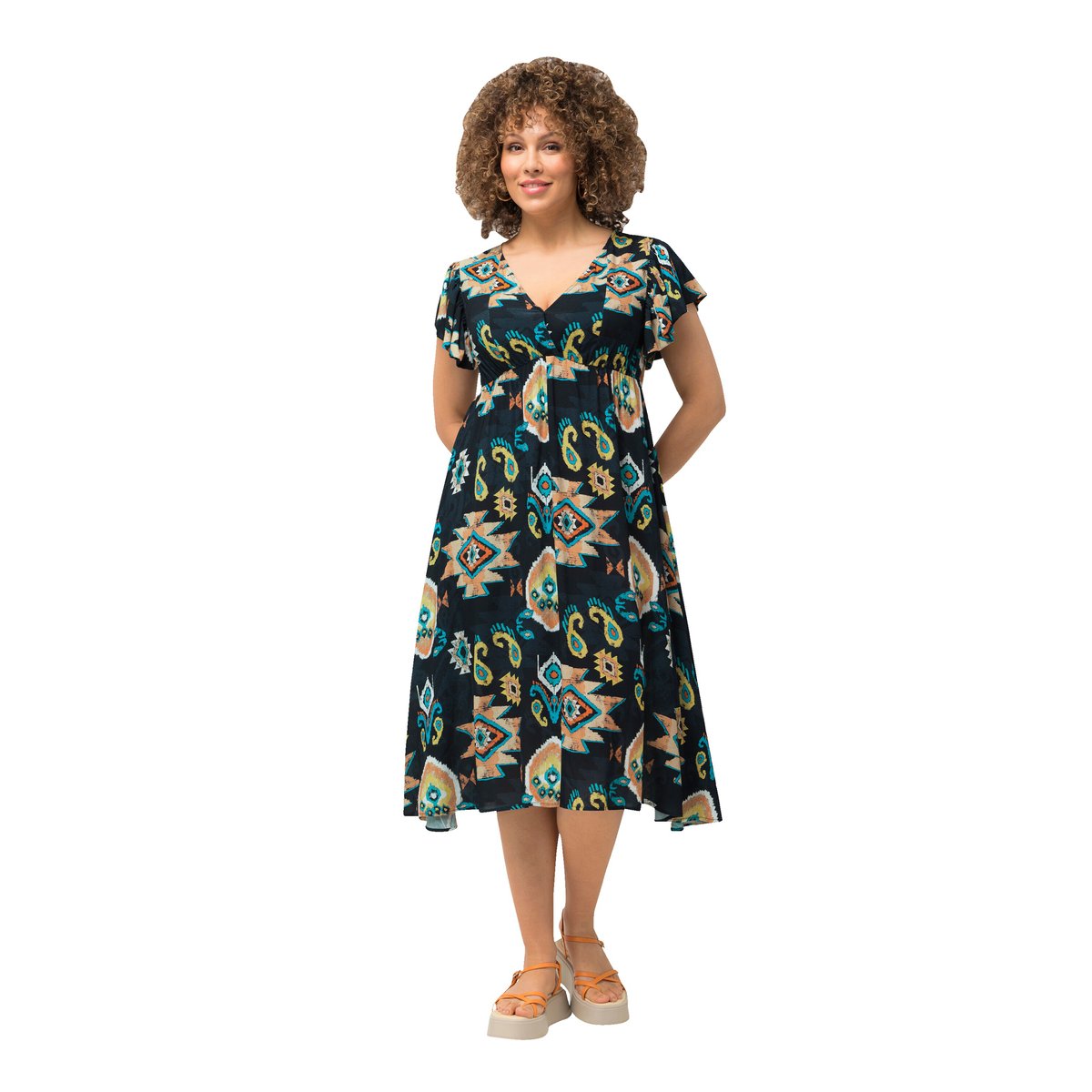 Robe midi avec manches courtes marine, ULLA POPKEN