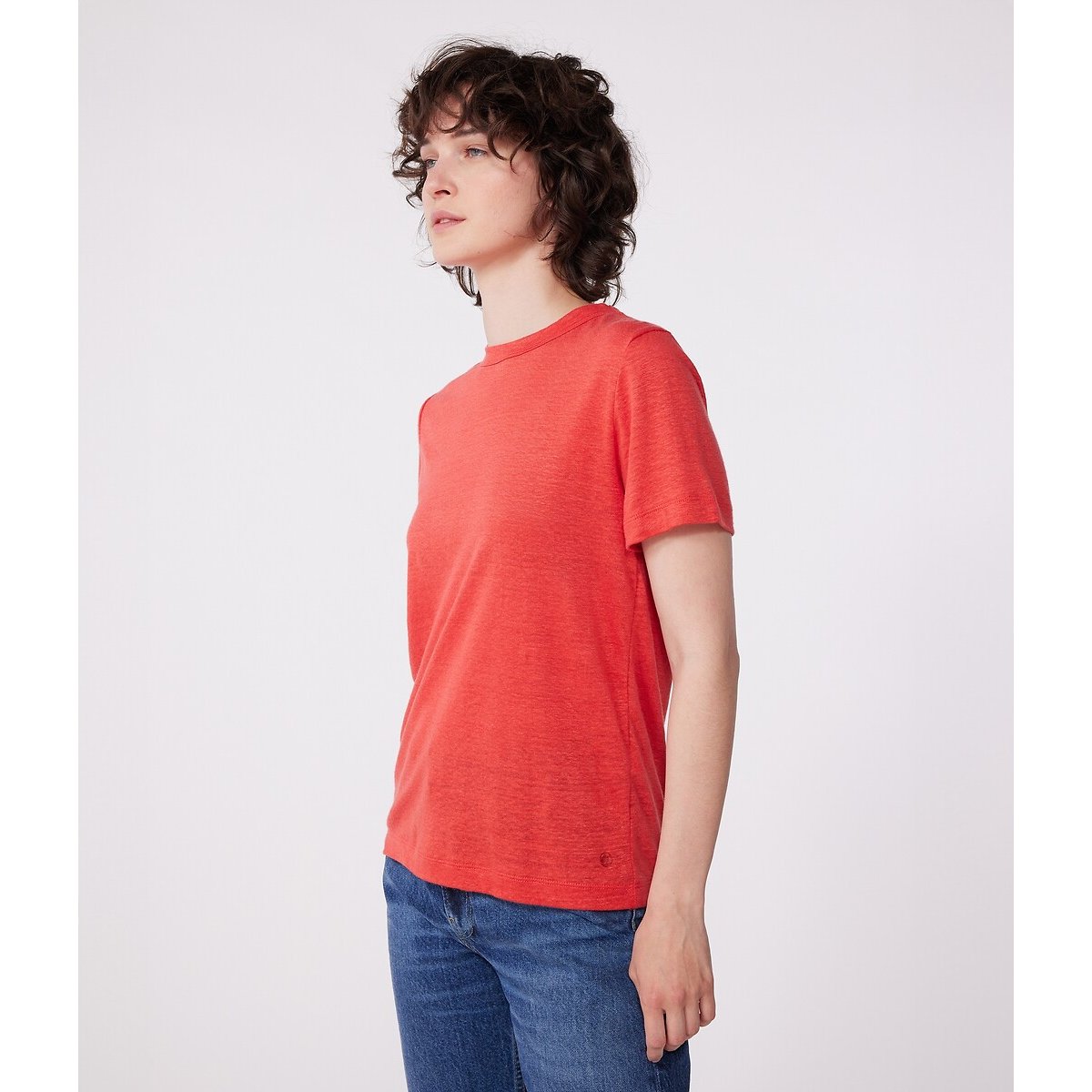 T-shirt à manches courtes en lin piment, PETIT BATEAU