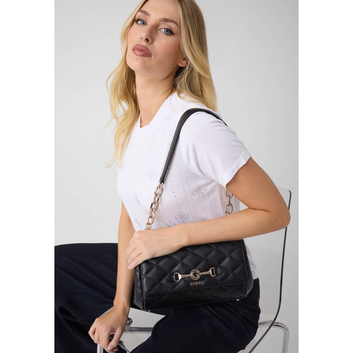Sac À Bandoulière Matelassé Frances noir, GUESS