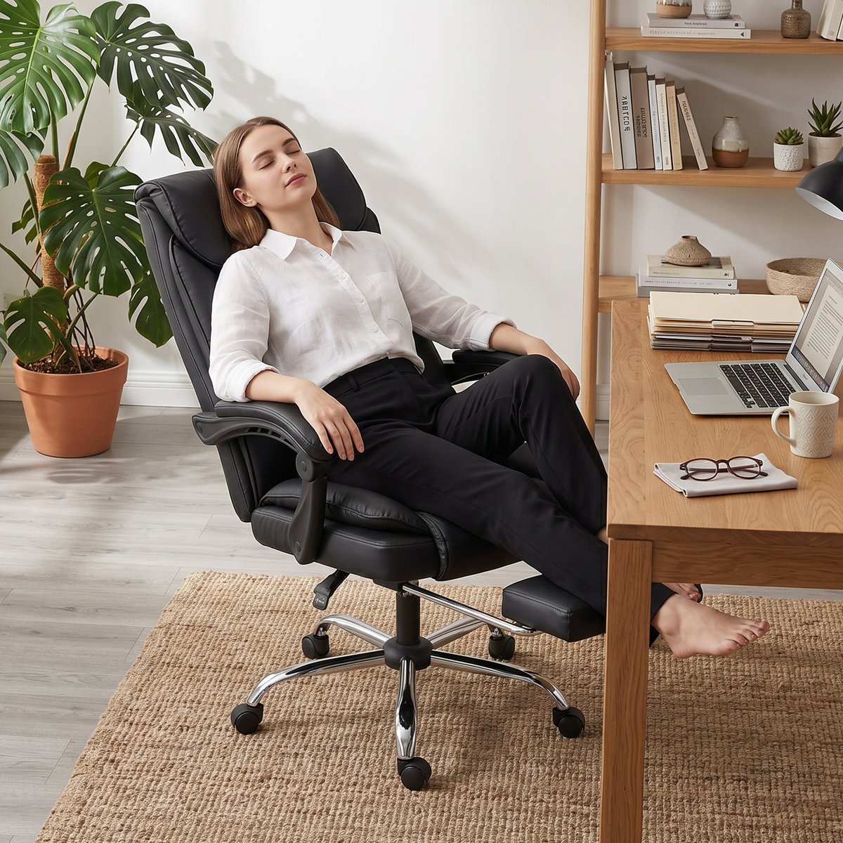 Chaise de bureau Revêtement synthétique Noir noir, HOMCOM