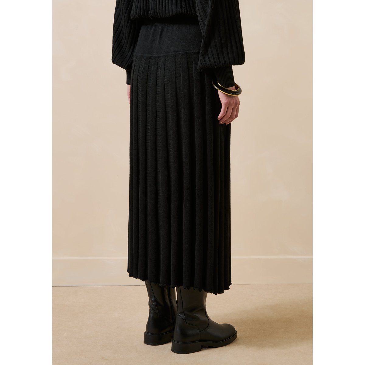 Jupe midi plissée en maille noir, LA FEE MARABOUTEE