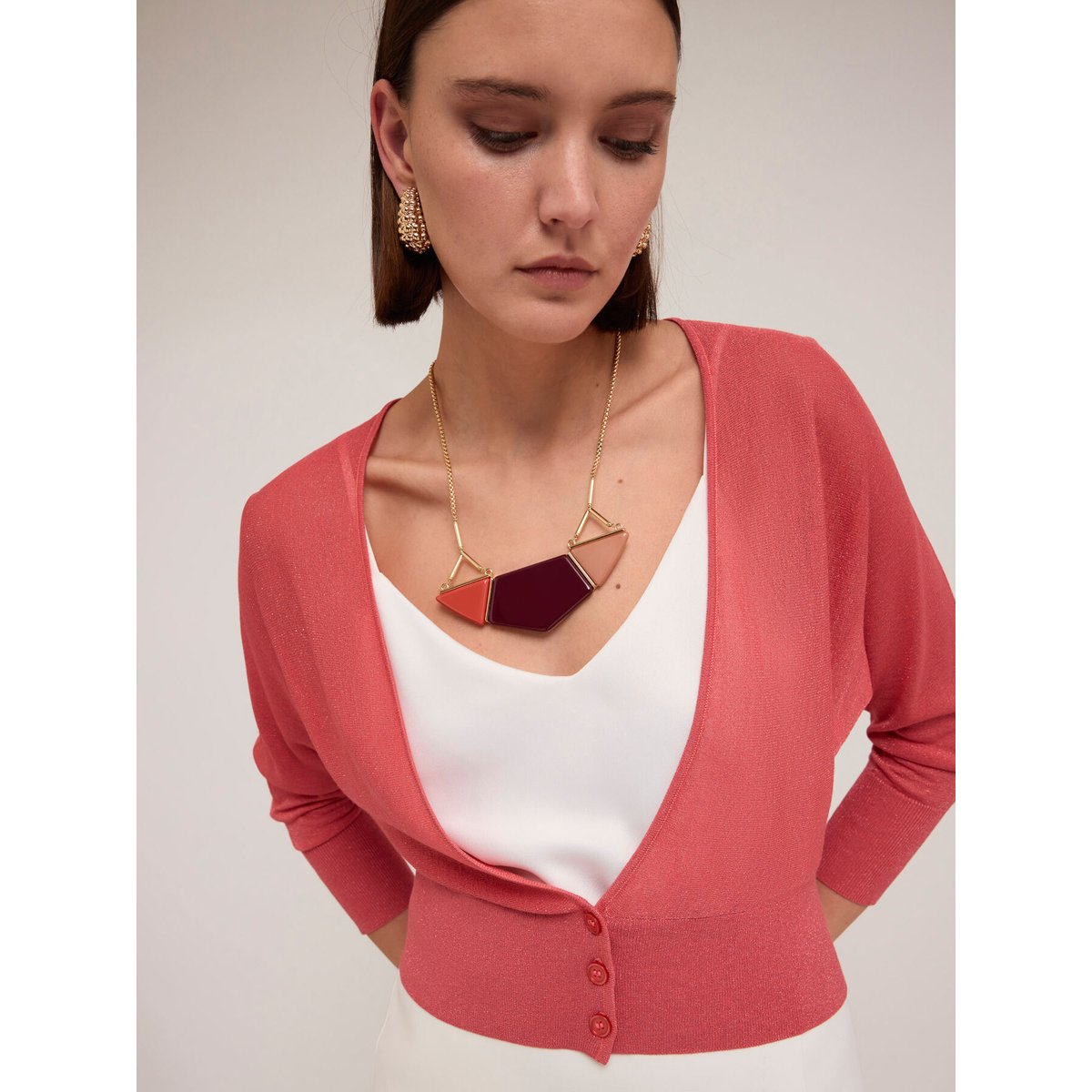 Cardigan en maille fine fil textile rose, MOTIVI