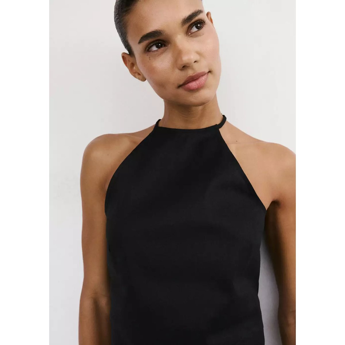 Top halter en lin et coton noir, MANGO