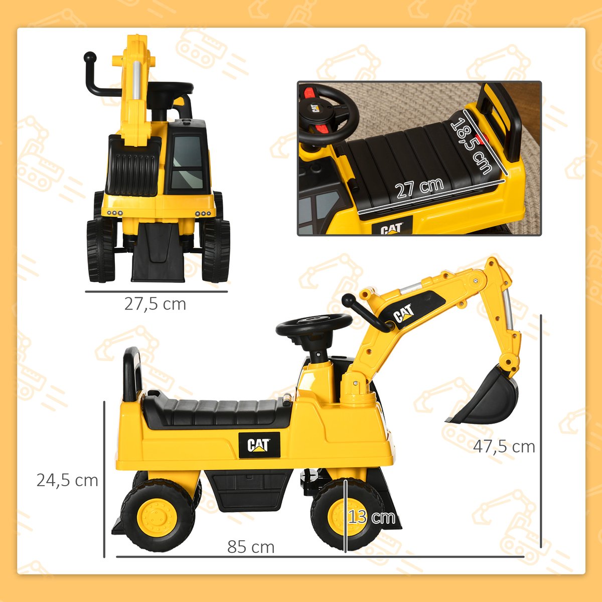 Voiture de chantier à conducteur assis pour jaune, HOMCOM