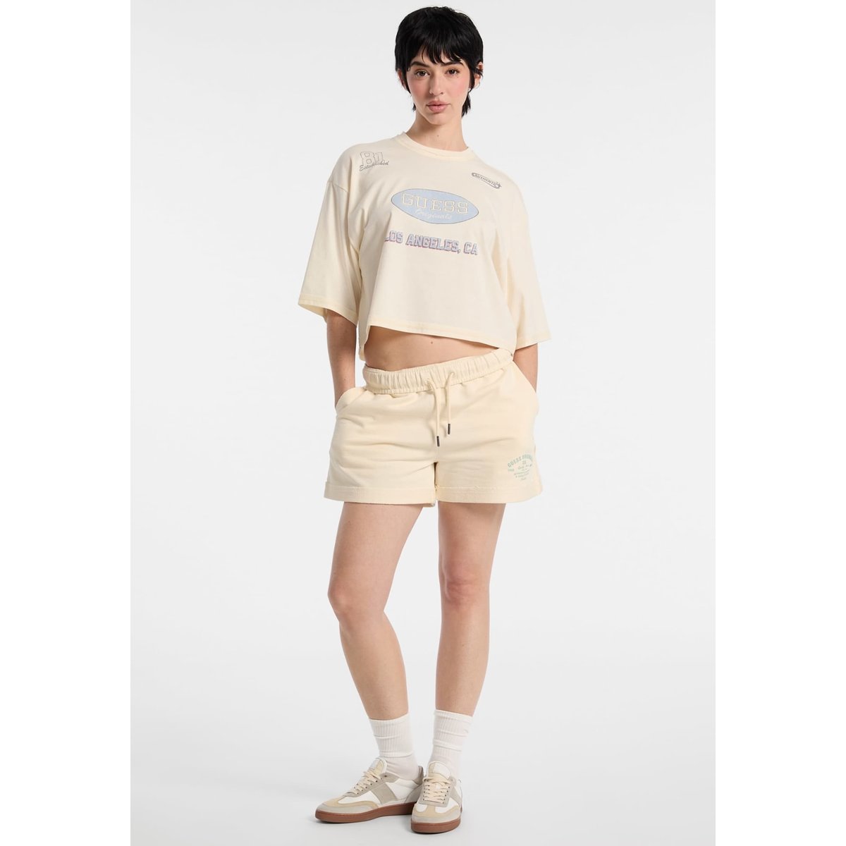 T-Shirt Cropped Imprimé blanc, GUESS