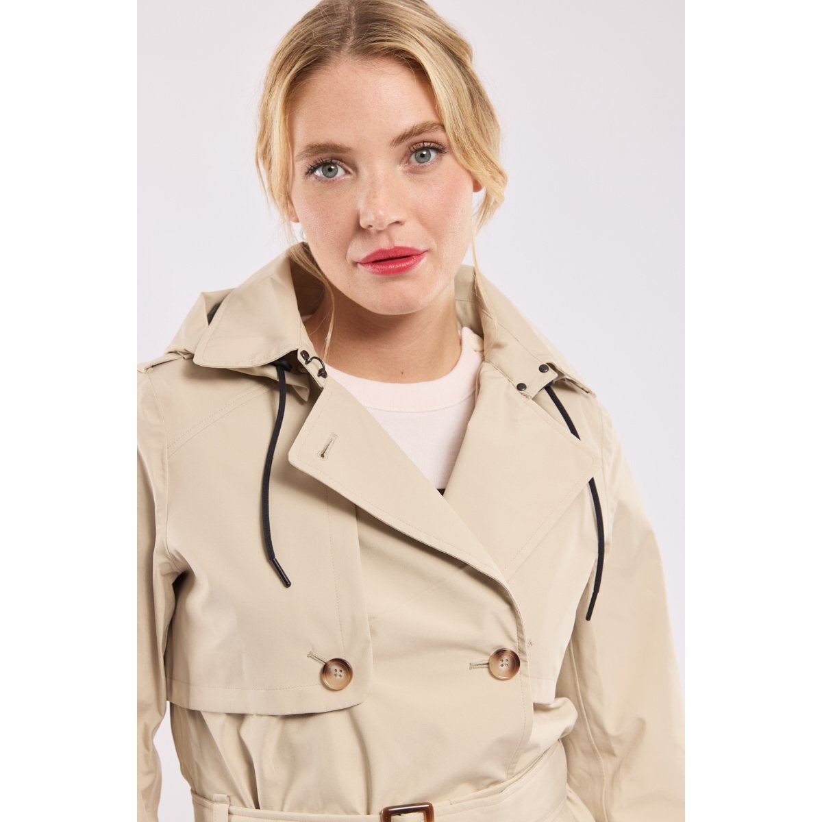 Trench long en polyester recyclé BEAUCE beige, BERMUDES