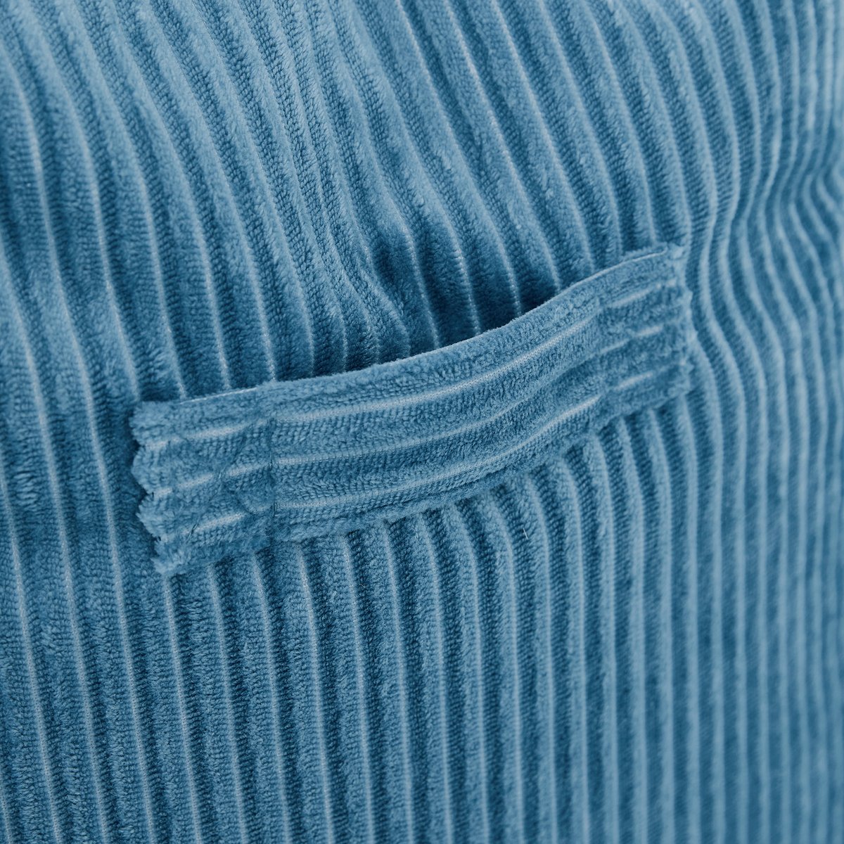 Pouf fauteuil grand enfant avec repose-pied carré en velours côtelé Oeko-Tex® - ALTO bleu jeans, ICON