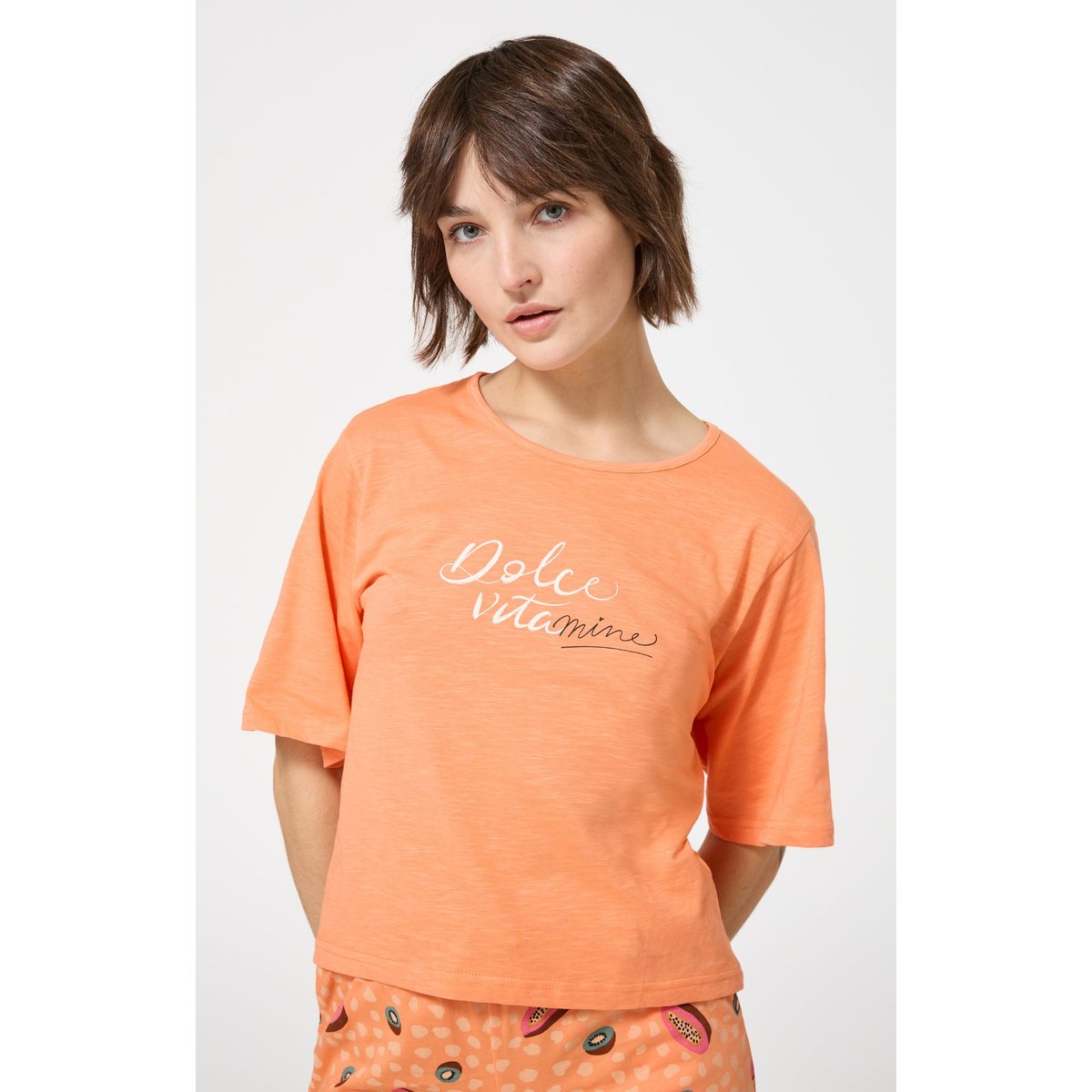 Pyjashort en coton imprimé Dolce vitamines orange, ARTHUR