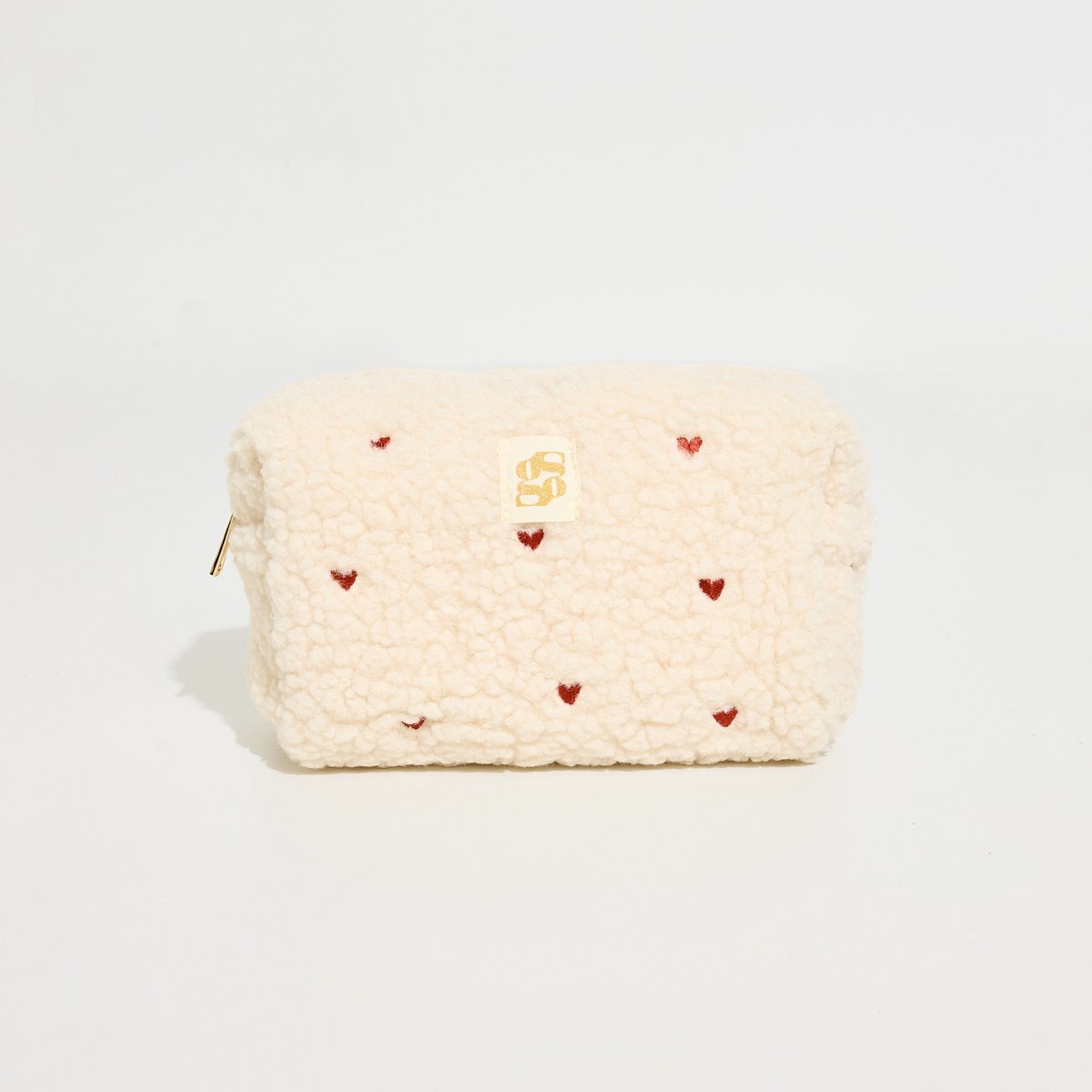 Trousse moumoute motifs cœurs blanc cassé ecru, GRAIN DE MALICE