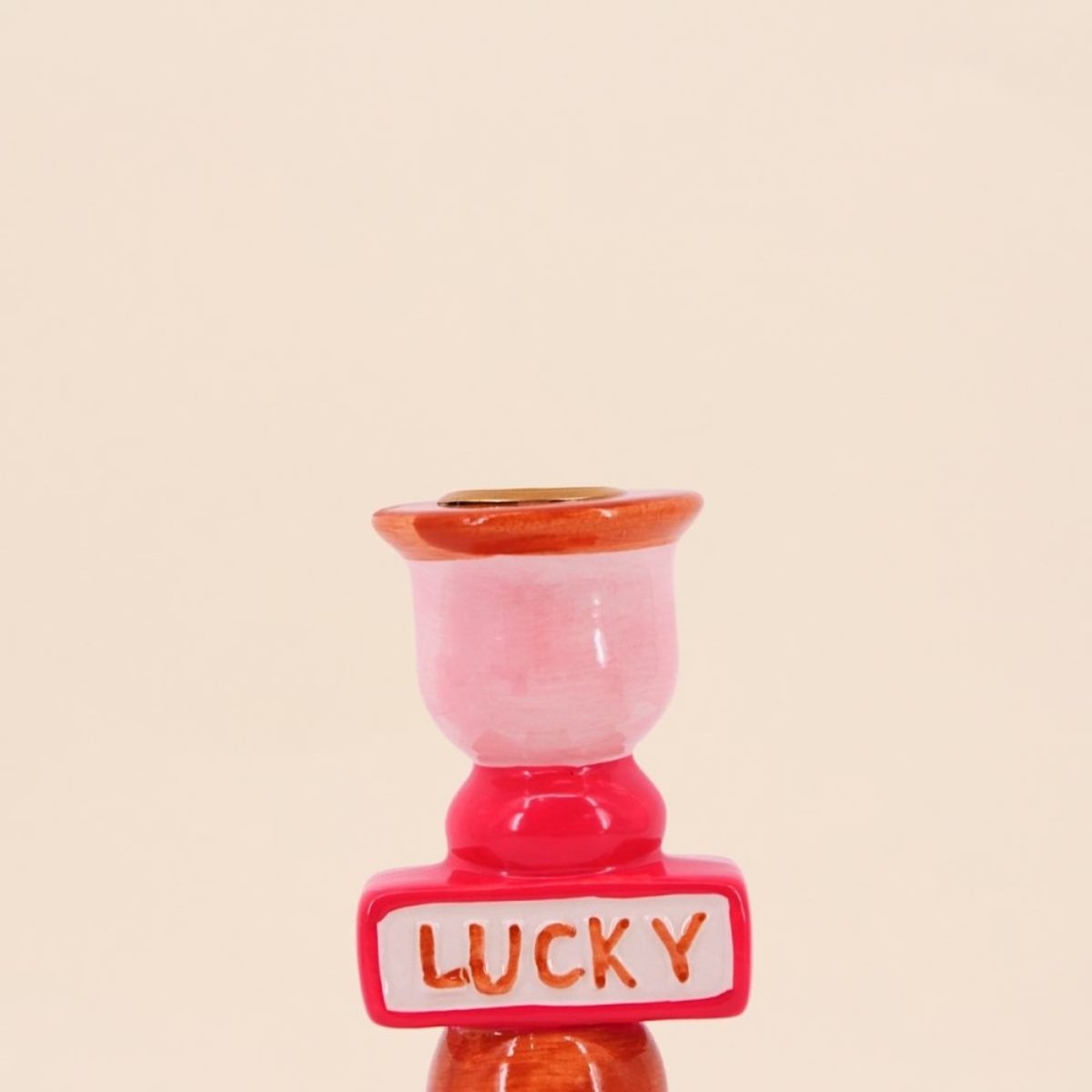 Bougeoir Lucky en dolomite 20cm rouge, KERSTEN