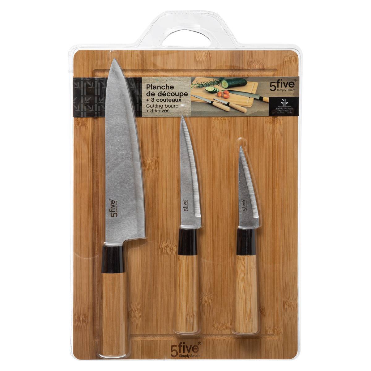 Set planche à découper et 3 couteaux BLACK beige, 5FIVE SIMPLY SMART