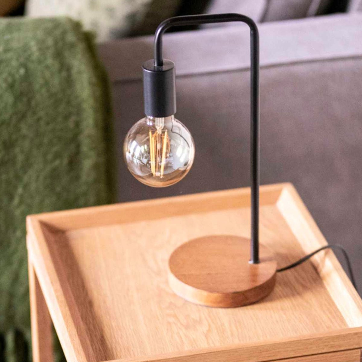 Lampe à Poser Courbée Design en Bois et Métal Noir noir, WADIGA