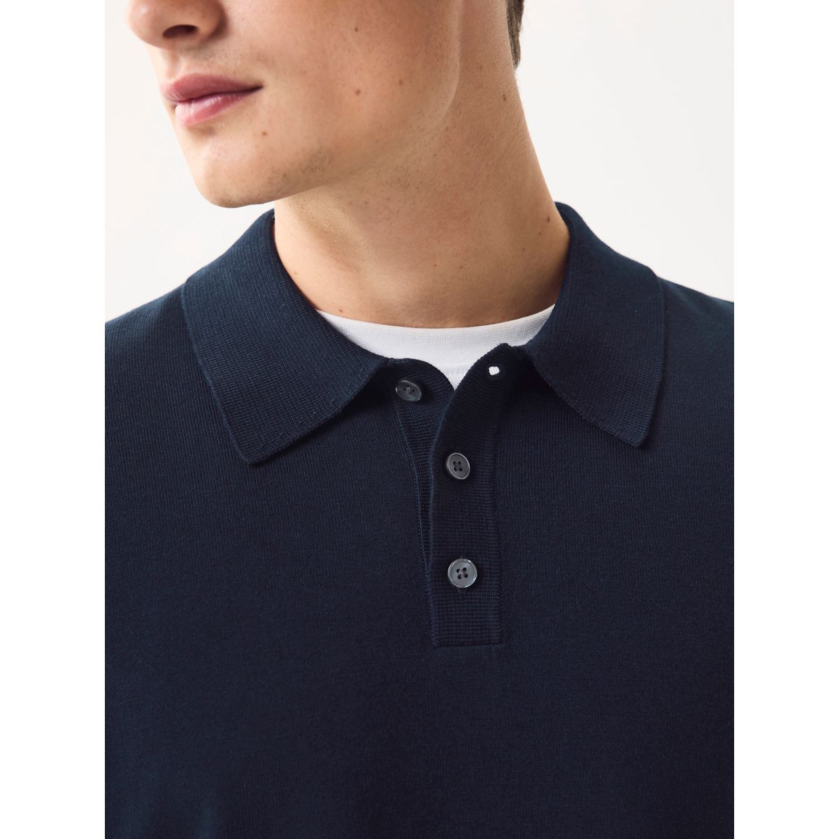 Polo en maille de coton manches longues bleu marine, NEXT
