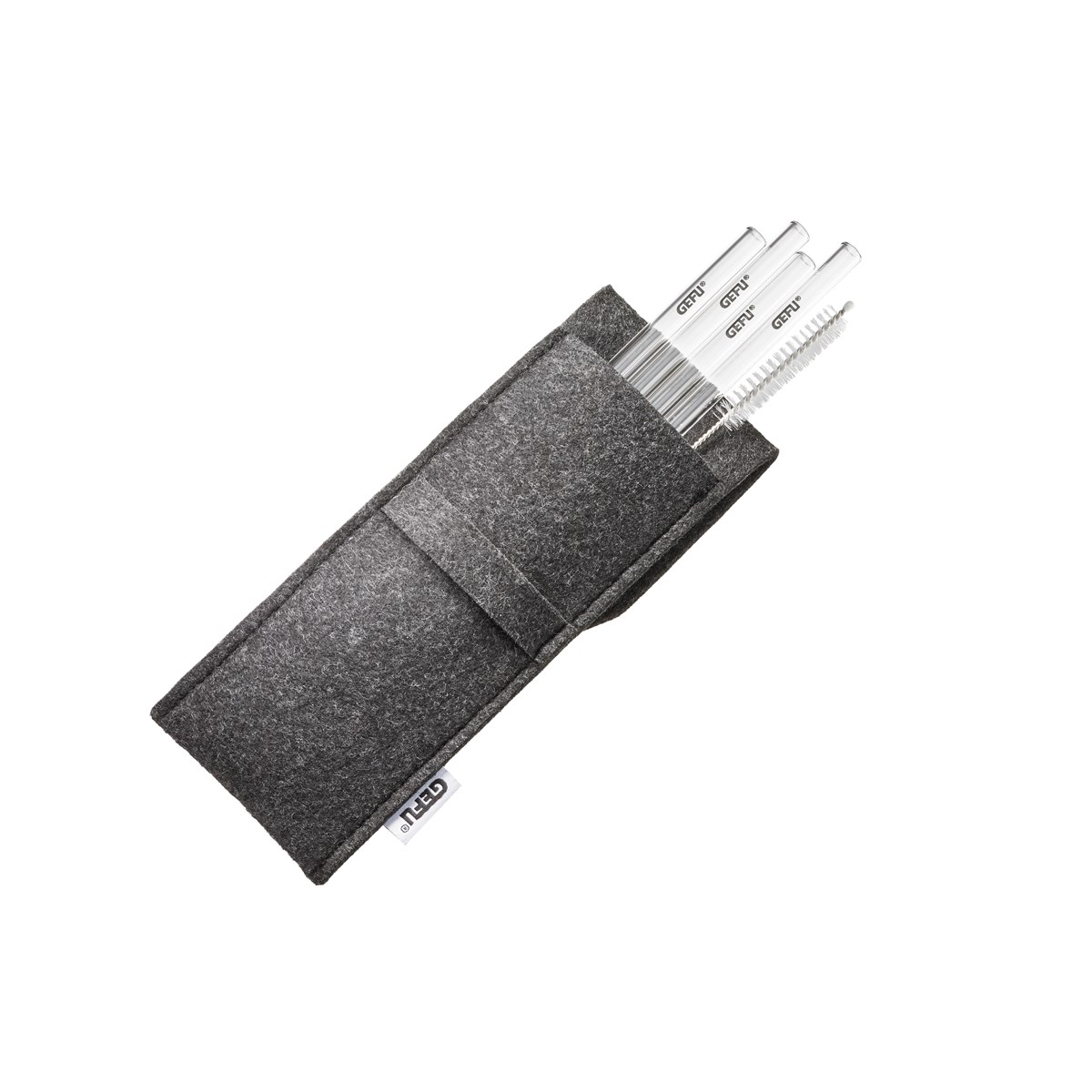 Paille en verre FUTURE, transparent, 18 cm dans un sachet en feutre transparent, GEFU
