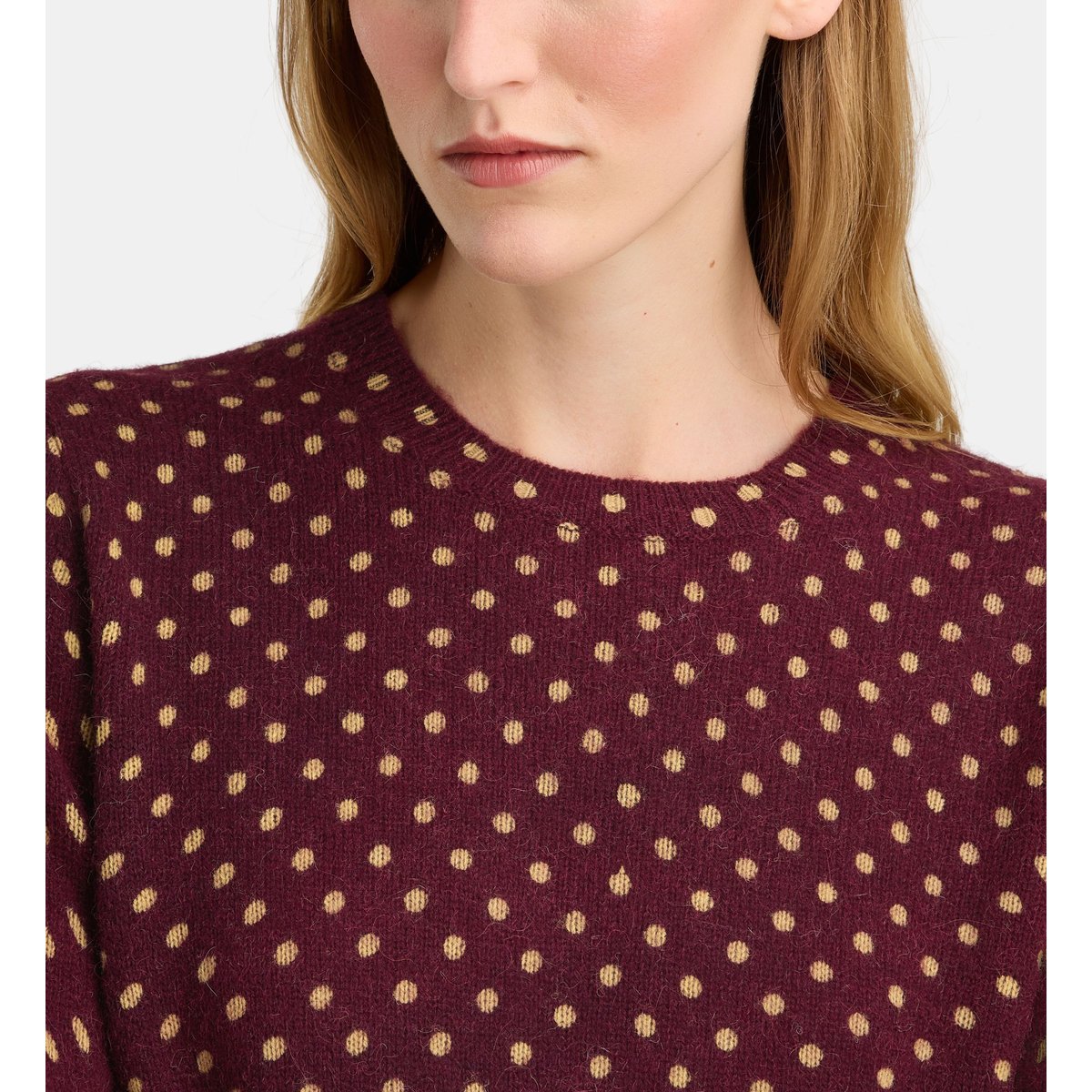 Pull droit flow pois maille laine bordeaux, GALERIES LAFAYETTE