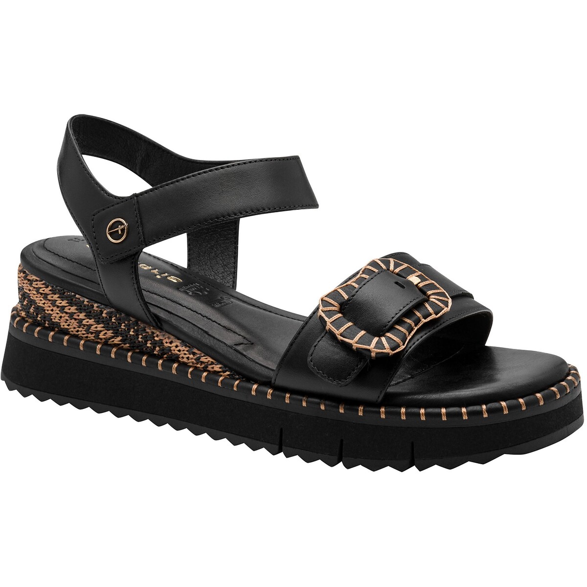 Leather Wedge Sandals black, TAMARIS