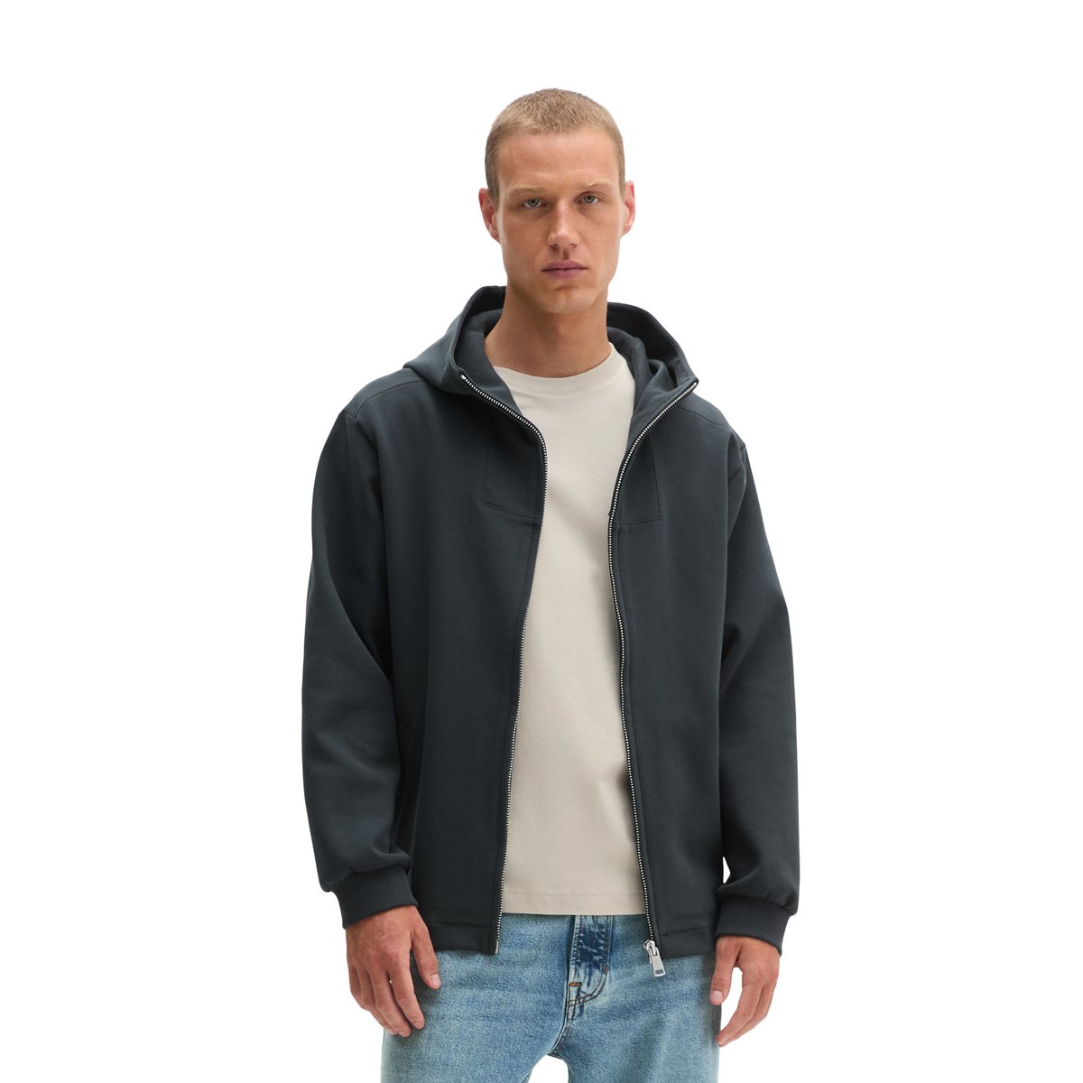 Veste à capuche coupe classique en molleton Scuba Interlock haut de gamme bleu, MARC O'POLO