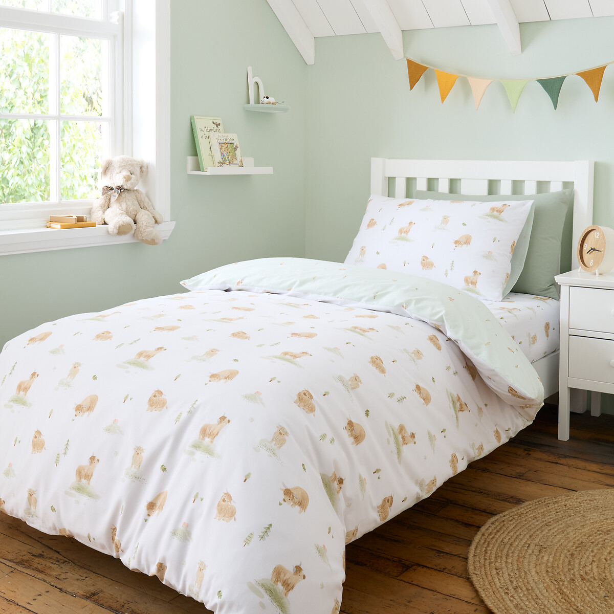 Mini Moo Cow Reversible Cotton Duvet Cover and Pillowcase Set white, BIANCA FINE LINENS