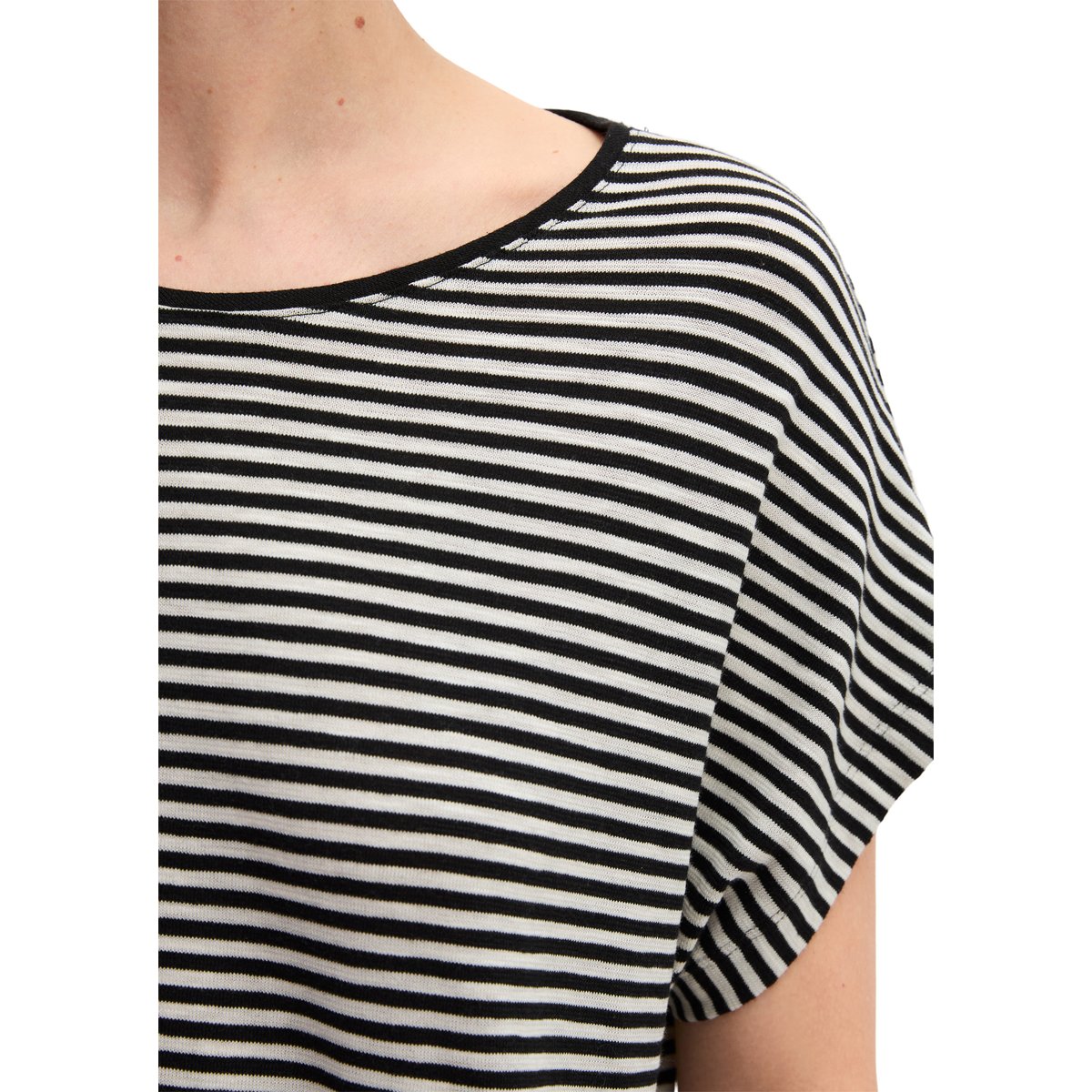 T-shirt rayé régulier en jersey simple de coton noir, MARC O'POLO