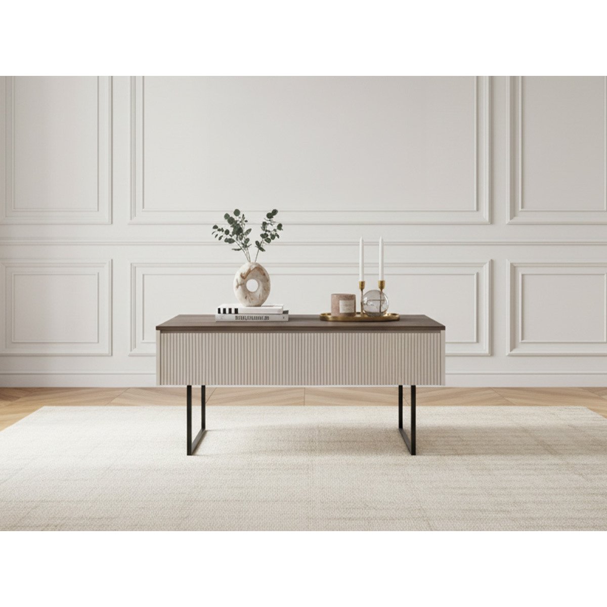 Table basse rectangulaire en panneaux de particules, LOUNA beige, BOBOCHIC