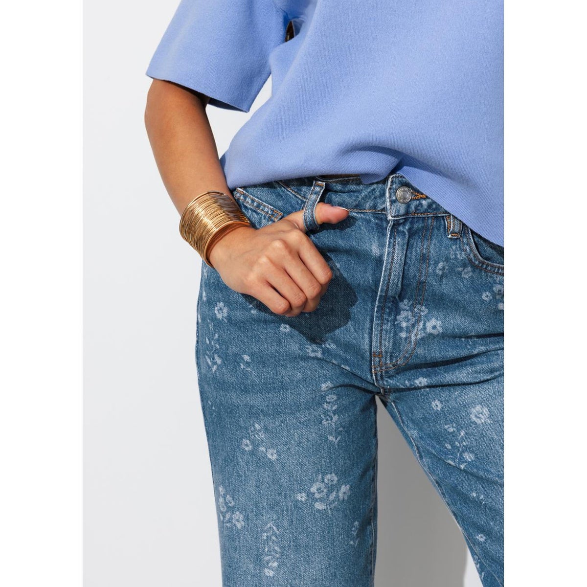 BASILE jean droit motif laser jean moyen, PROMOD