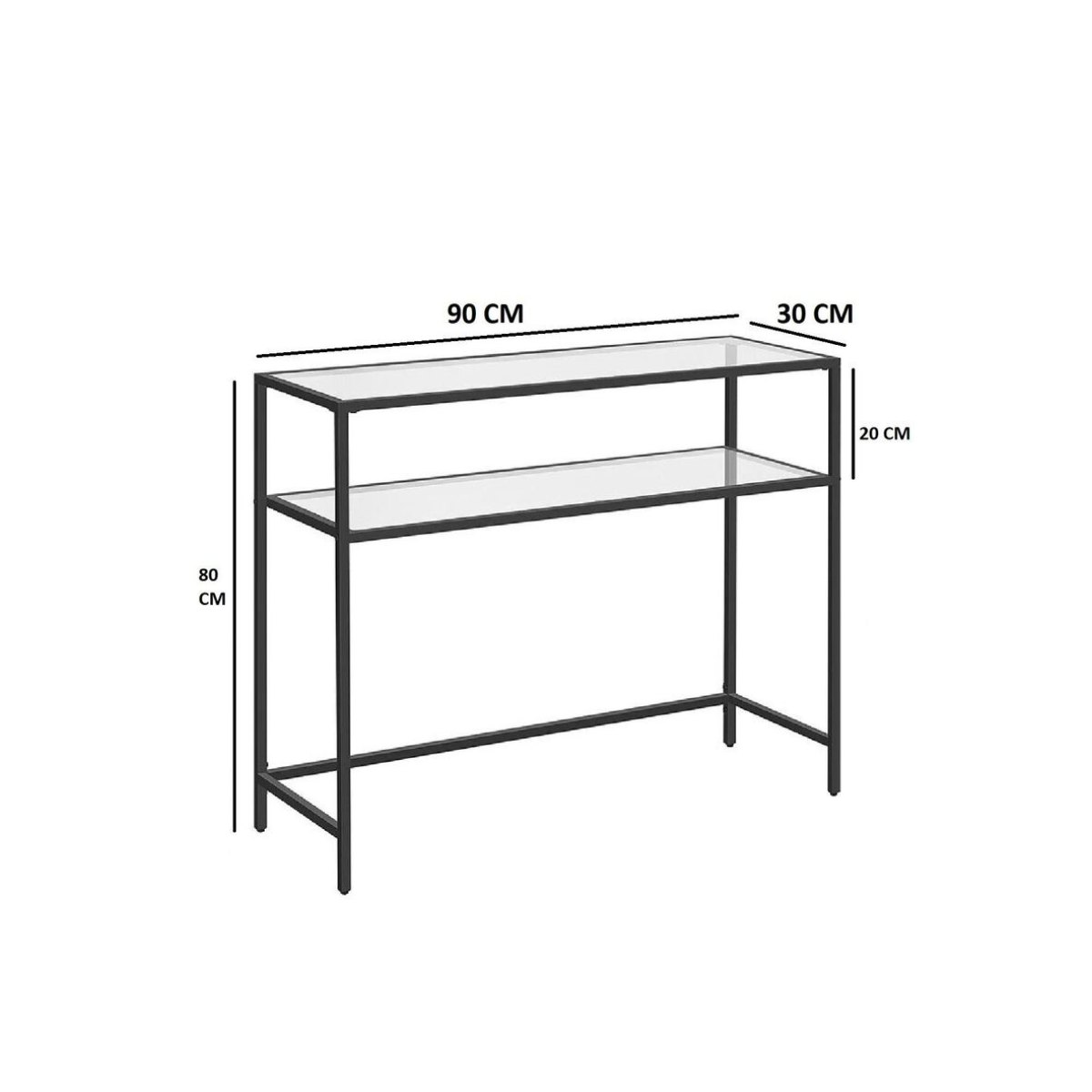 Console en métal avec 2 tablettes en verre noir, CALICOSY