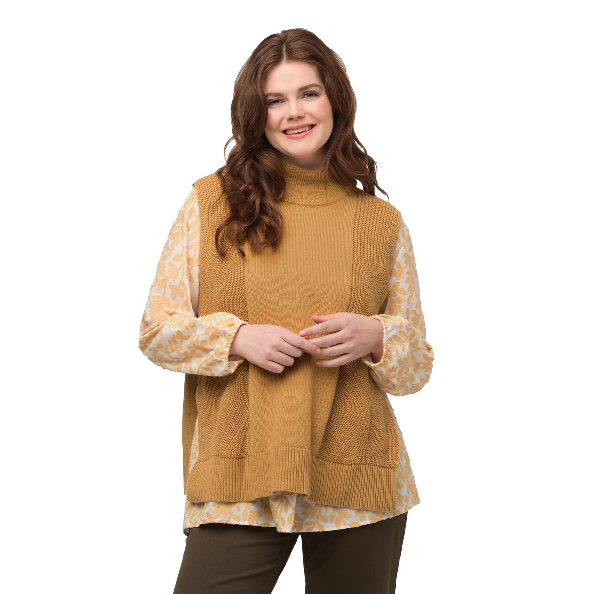 Pull sans manches en coton bio moutarde, ULLA POPKEN