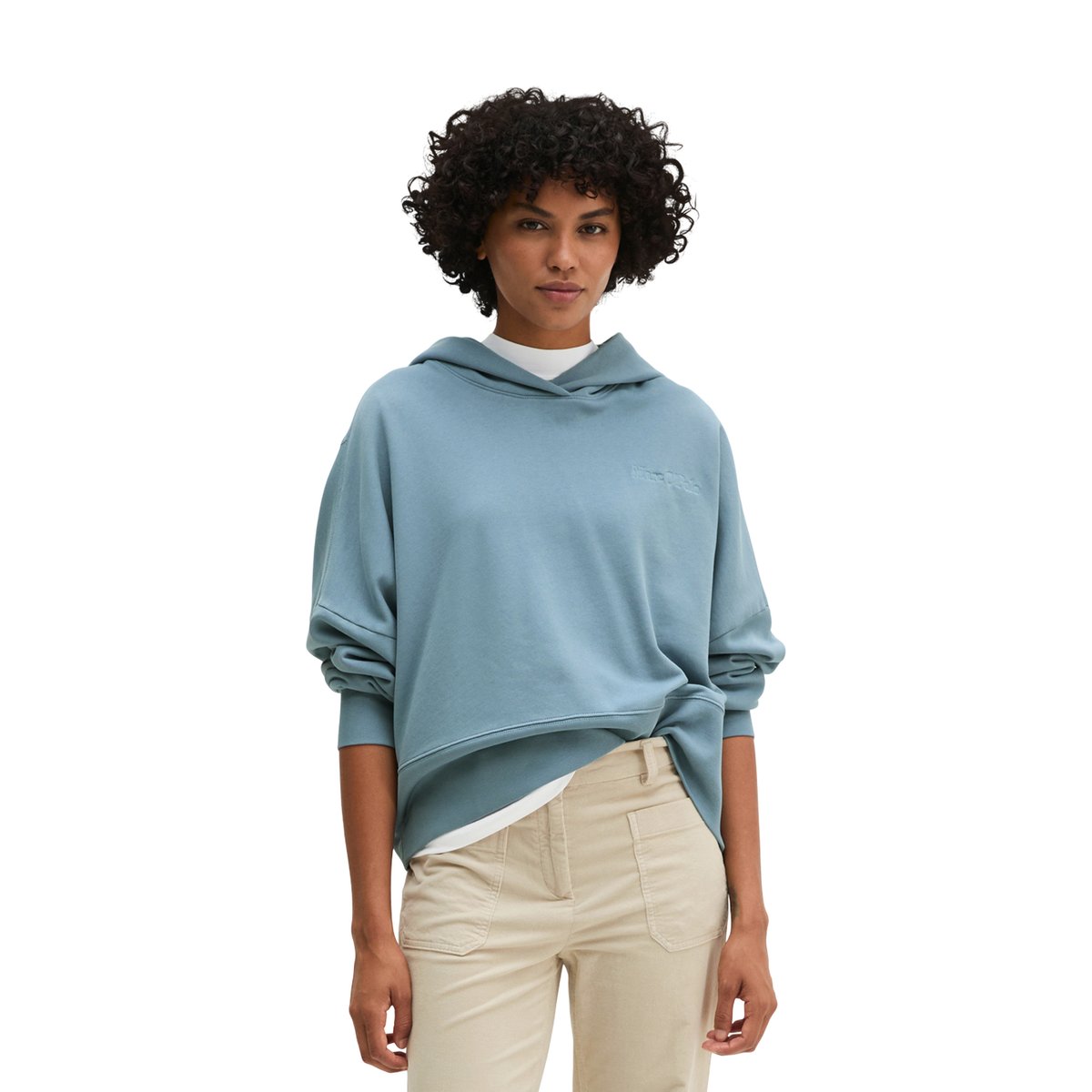 Hoodie relaxed avec du coton recyclé bleu, MARC O'POLO
