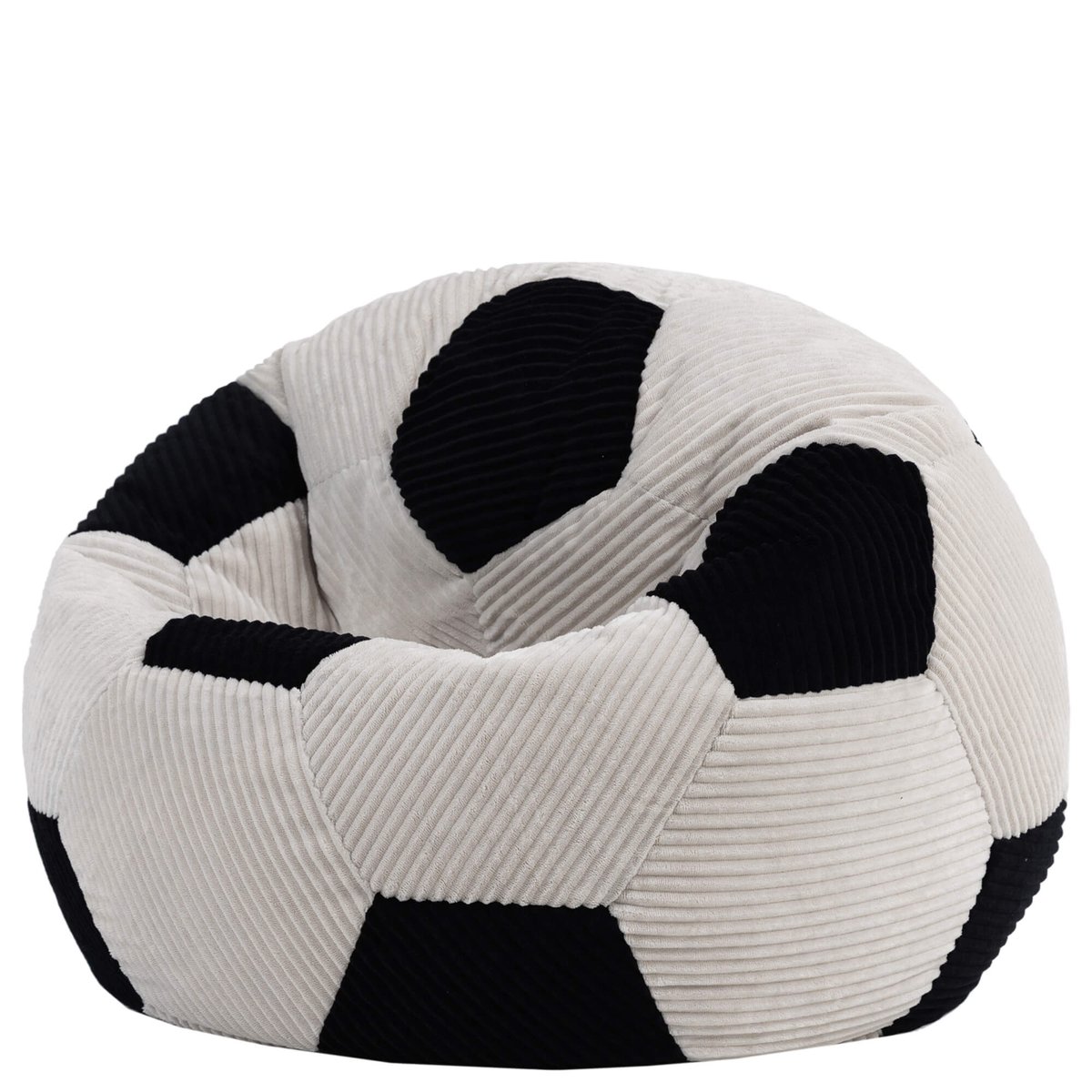 Pouf classique large enfant en velours côtelé imprimé football Oeko-Tex® - KINGSTON noir, ICON