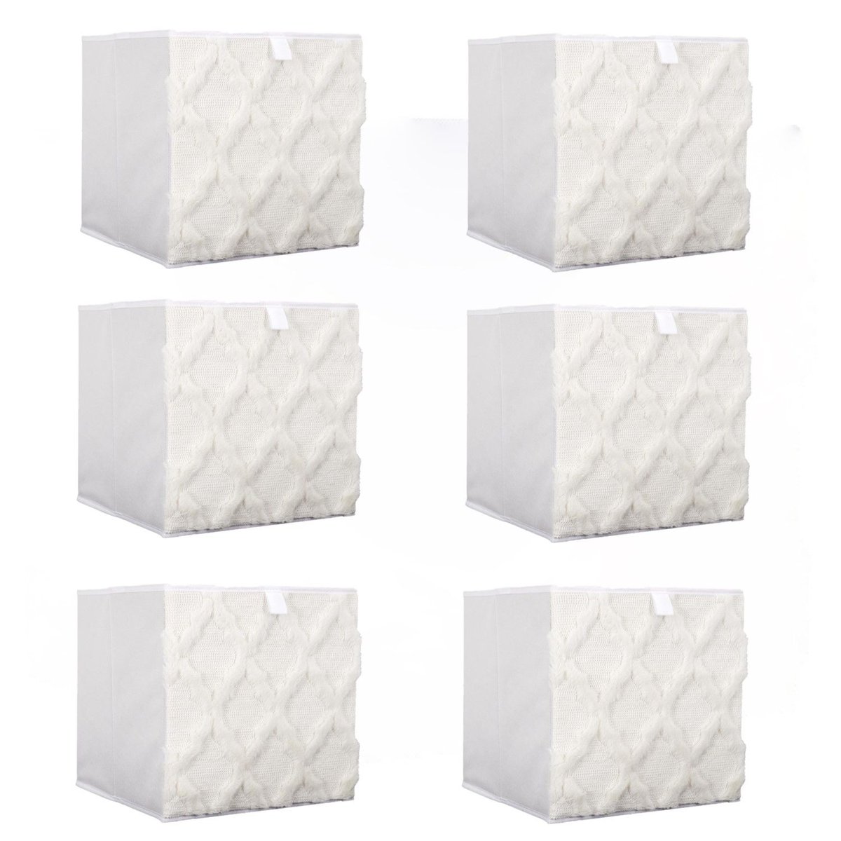Lot de 6 cubes de rangement pliables avec tissu texturé beige, TOILINUX