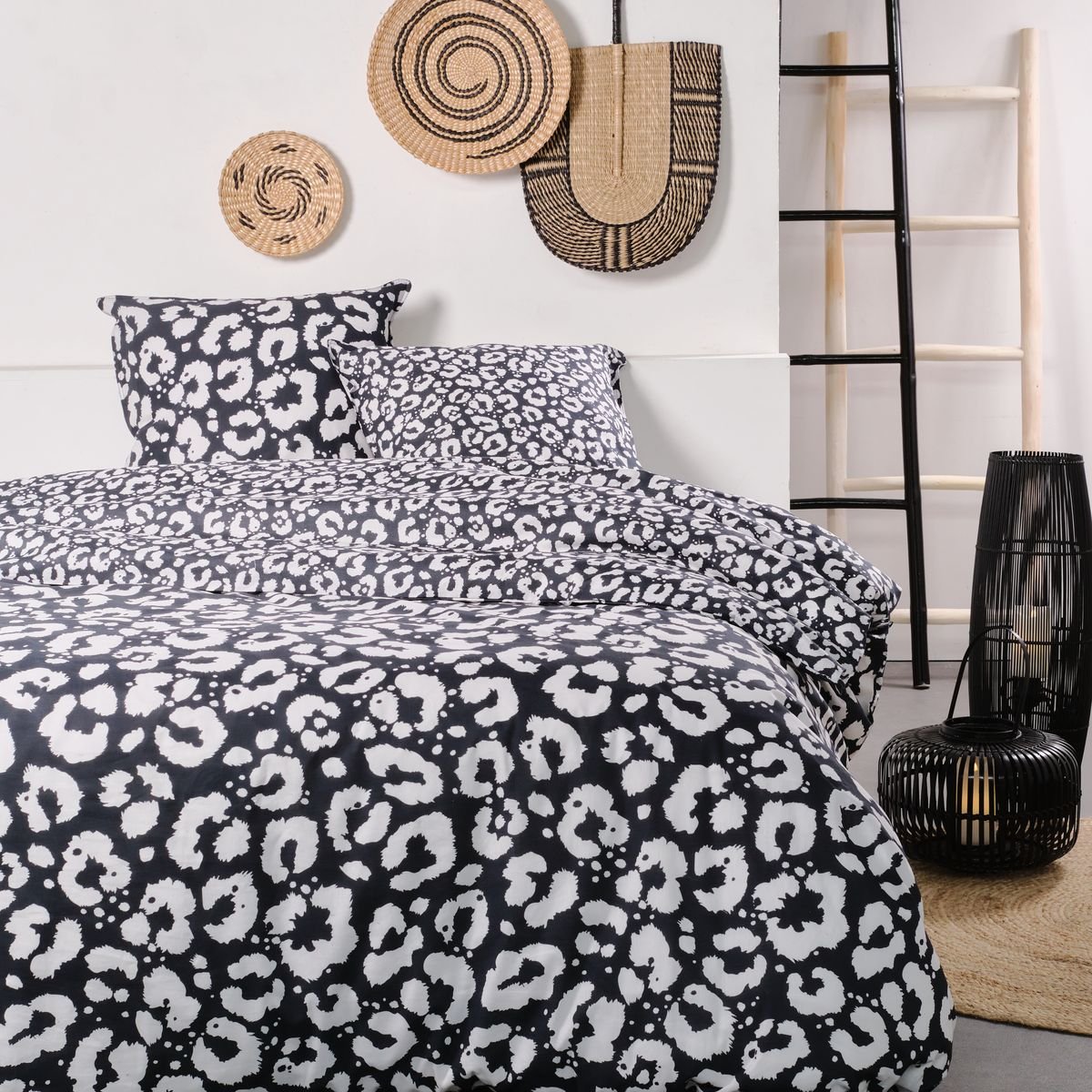 Parure de lit imprimé animalier coton SUNSHINE LISON noir, TODAY