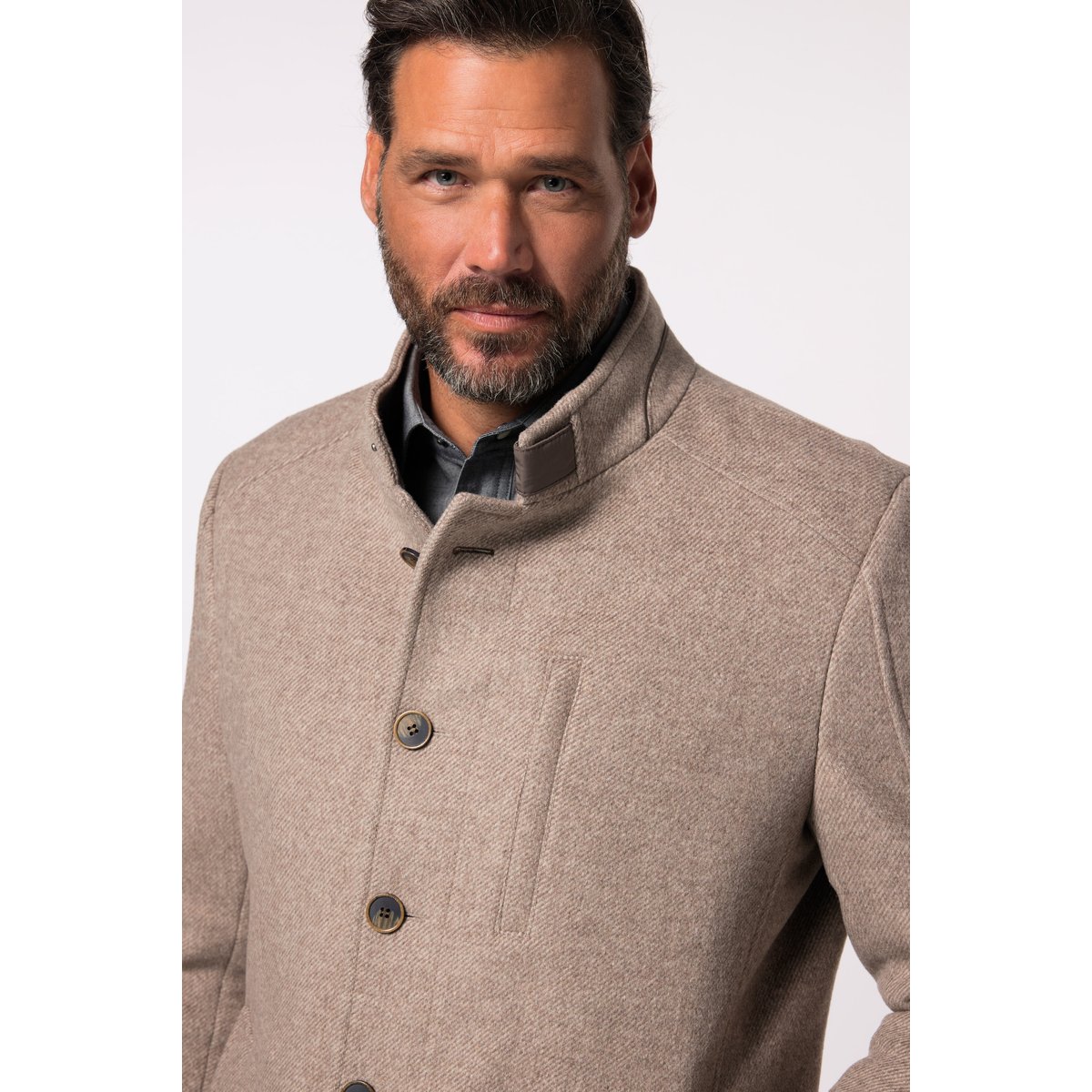 Manteau, laine mélangée et col montant beige mélangé, JP1880