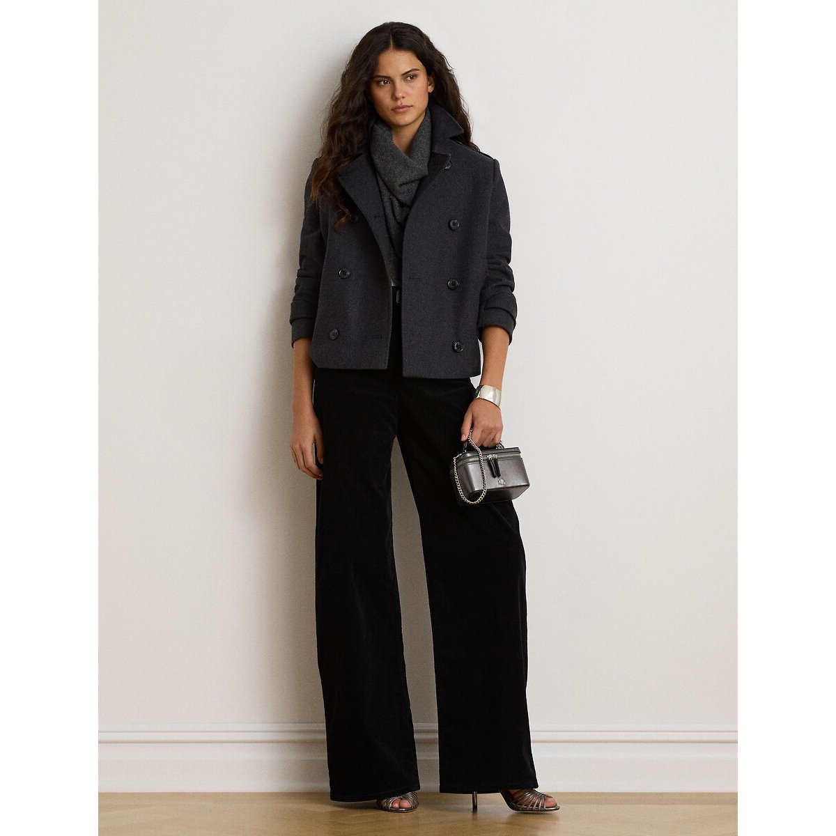 Manteau court croisé gris, LAUREN RALPH LAUREN