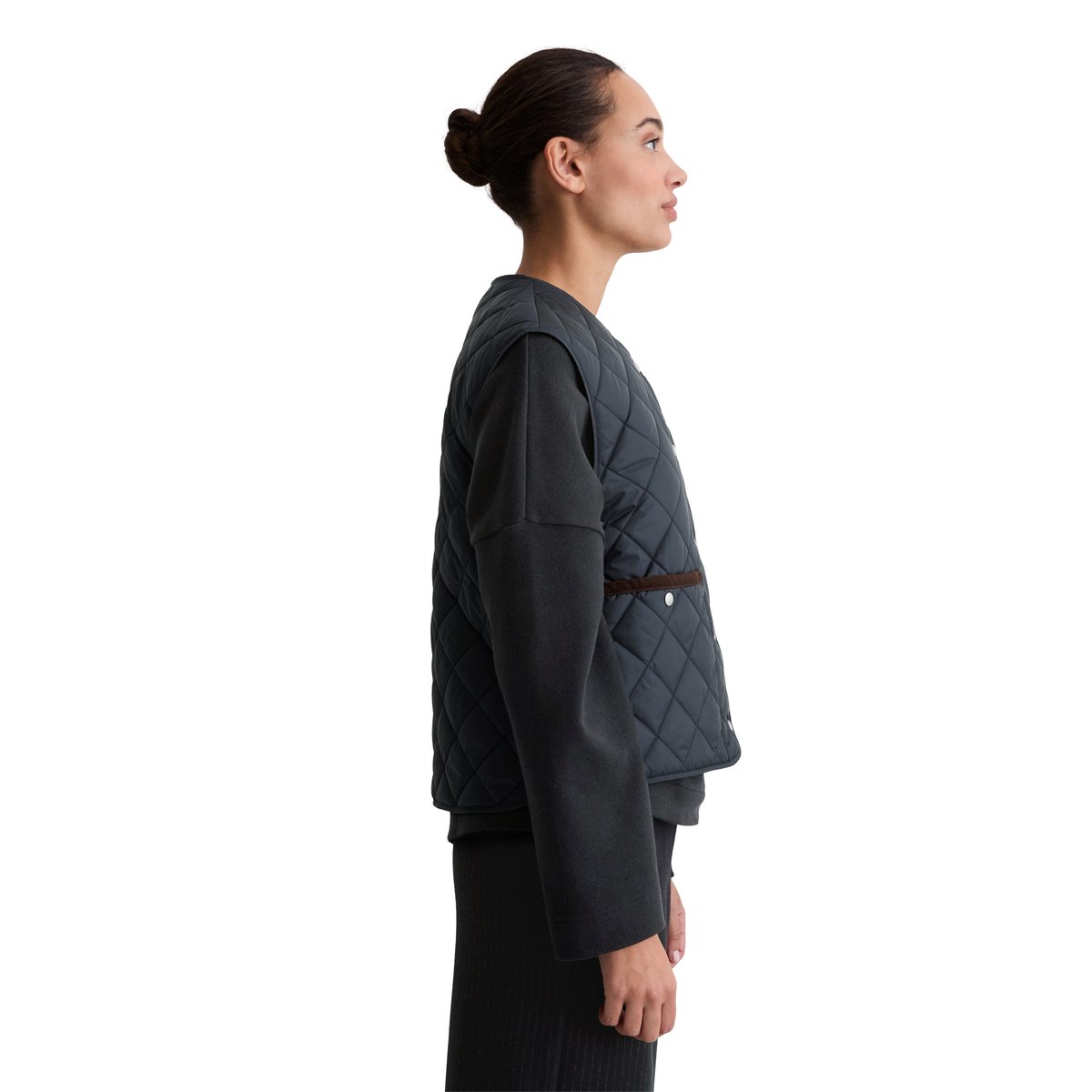 Gilet matelassé sans col regular en polyester recyclé bleu foncé, MARC O'POLO