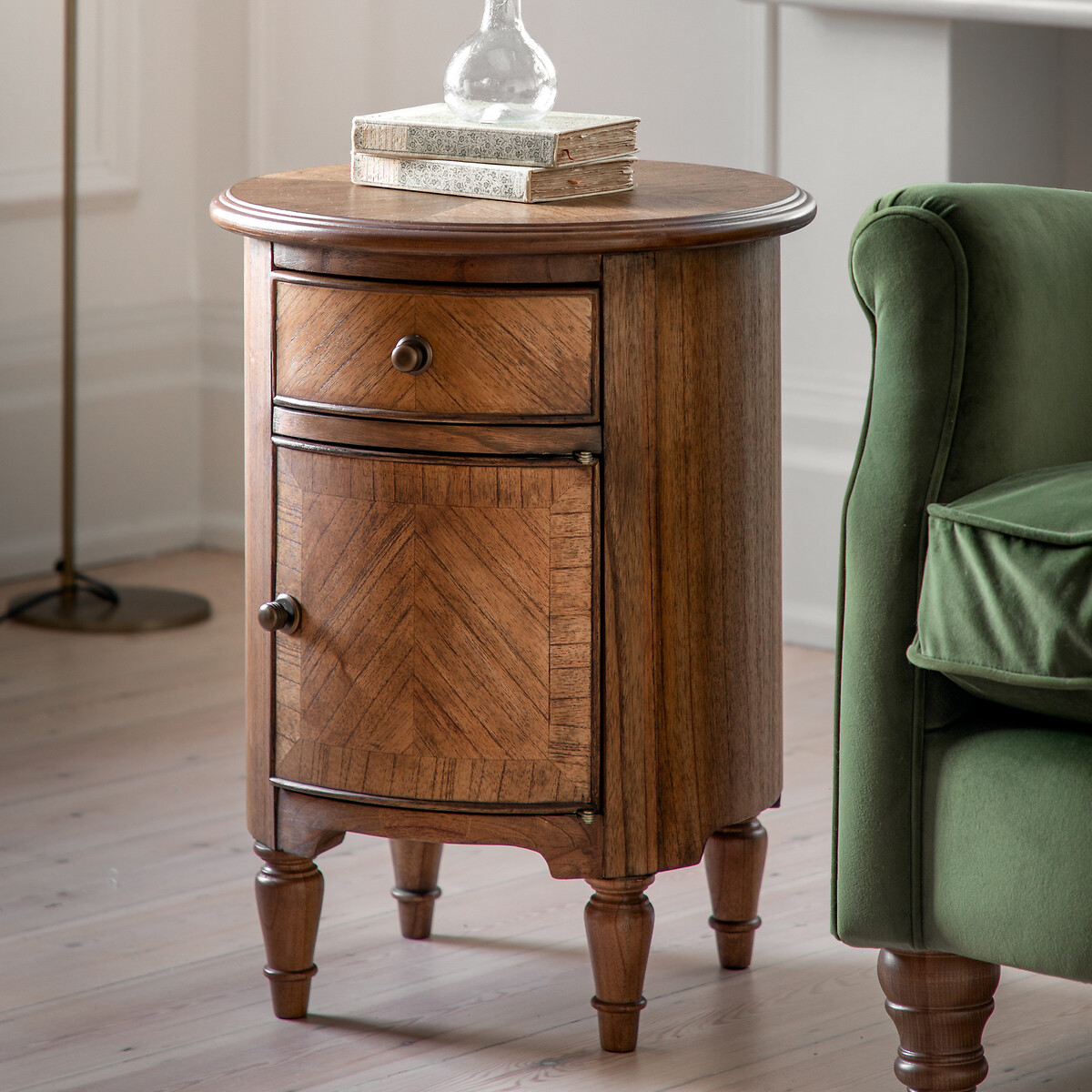 Hayes Vintage Inlaid Wood Round Drum Side Table wood, ÉDITÉ