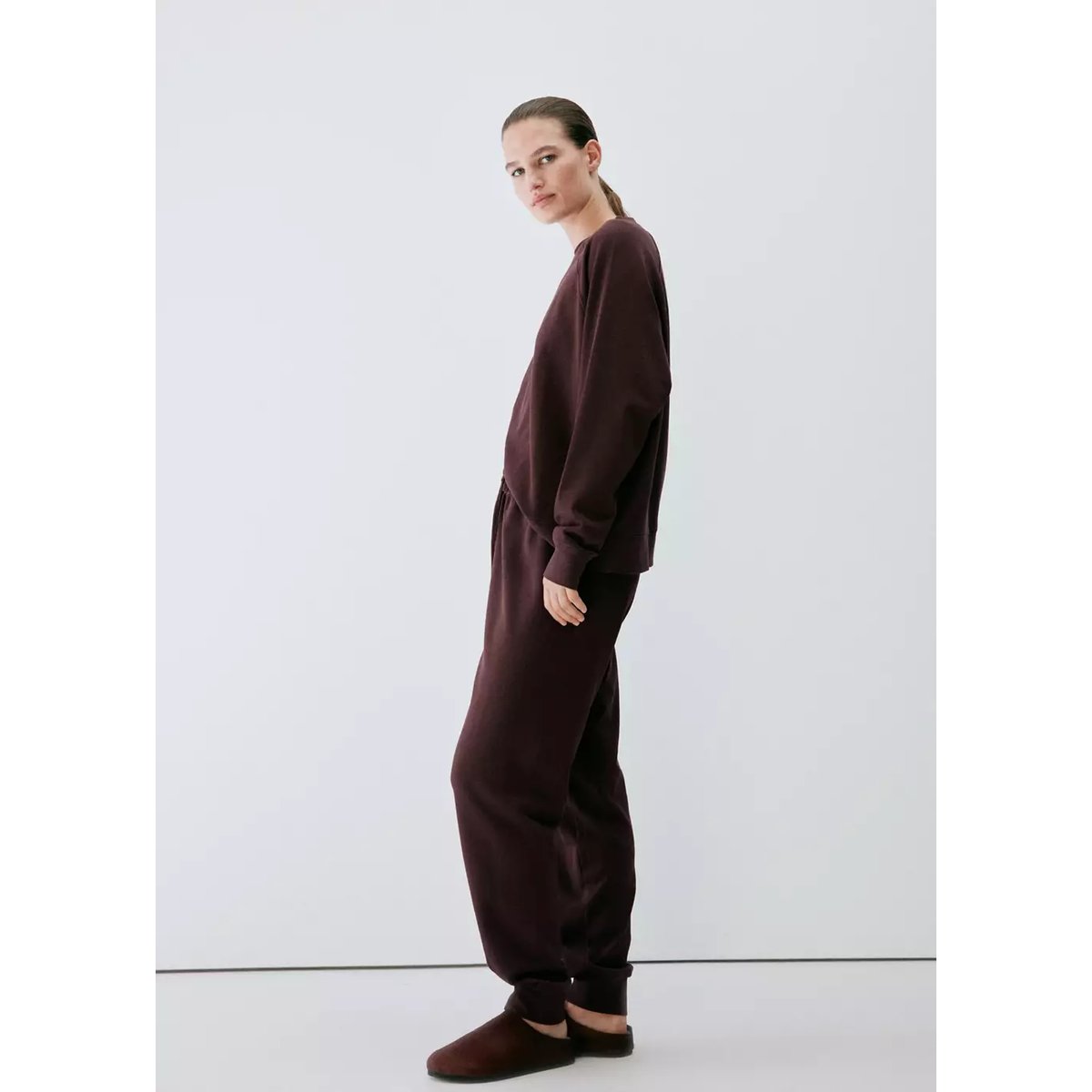 Pantalon de pyjama coton taille élastique bordeaux, MANGO