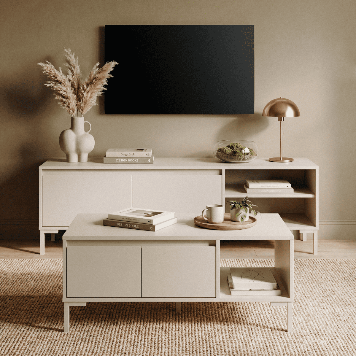 Table basse 2 portes, 1 niche NERIO beige, CALICOSY
