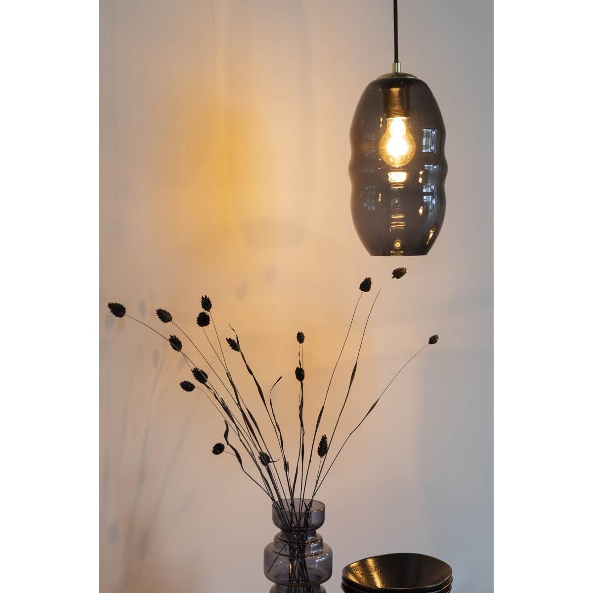 Suspension en verre industriel, LAUREN gris transparent, BOITE A DESIGN