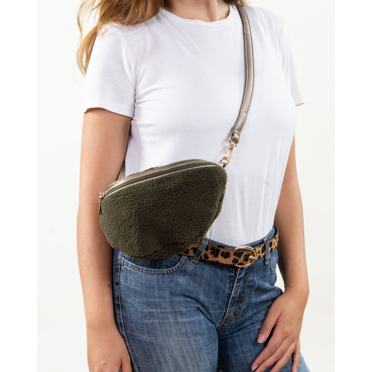 Sac banane sherpa kaki avec bandoulière ajustable vert kaki, ISOTONER