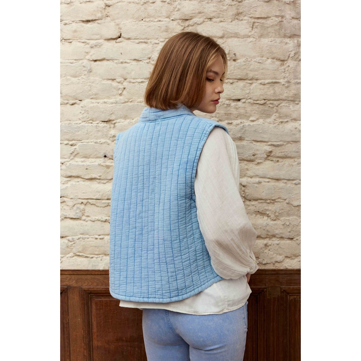 Gilet sans col uni VIVIE 21-ciel, LA PETITE ETOILE