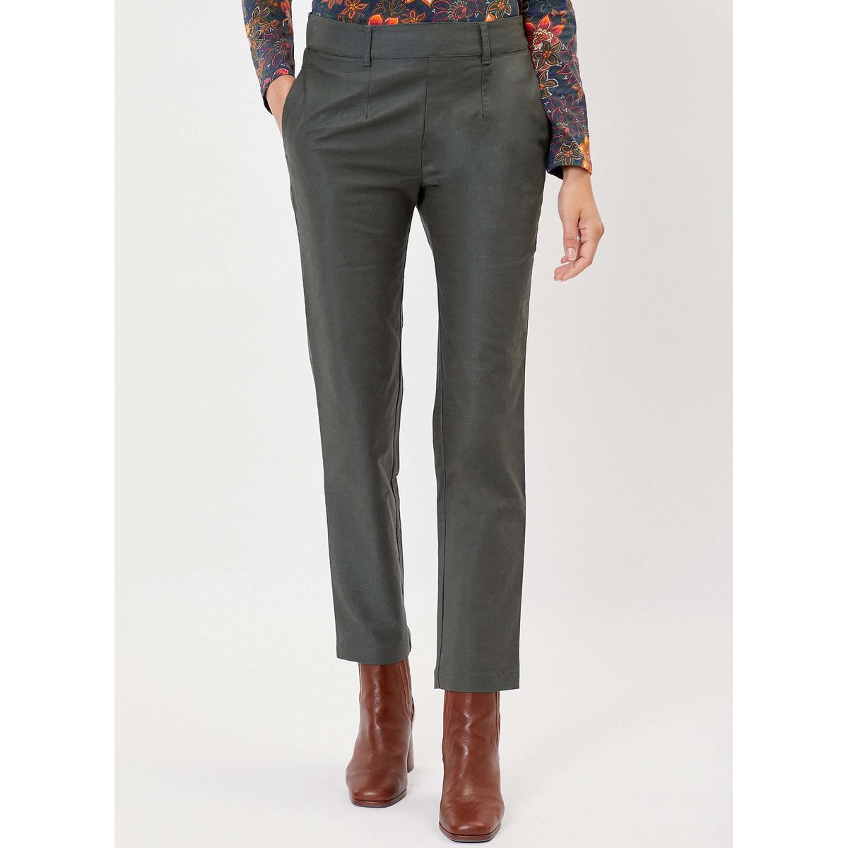 Pantalon toile de coton bio ANITA vert forêt, LA FIANCÉE