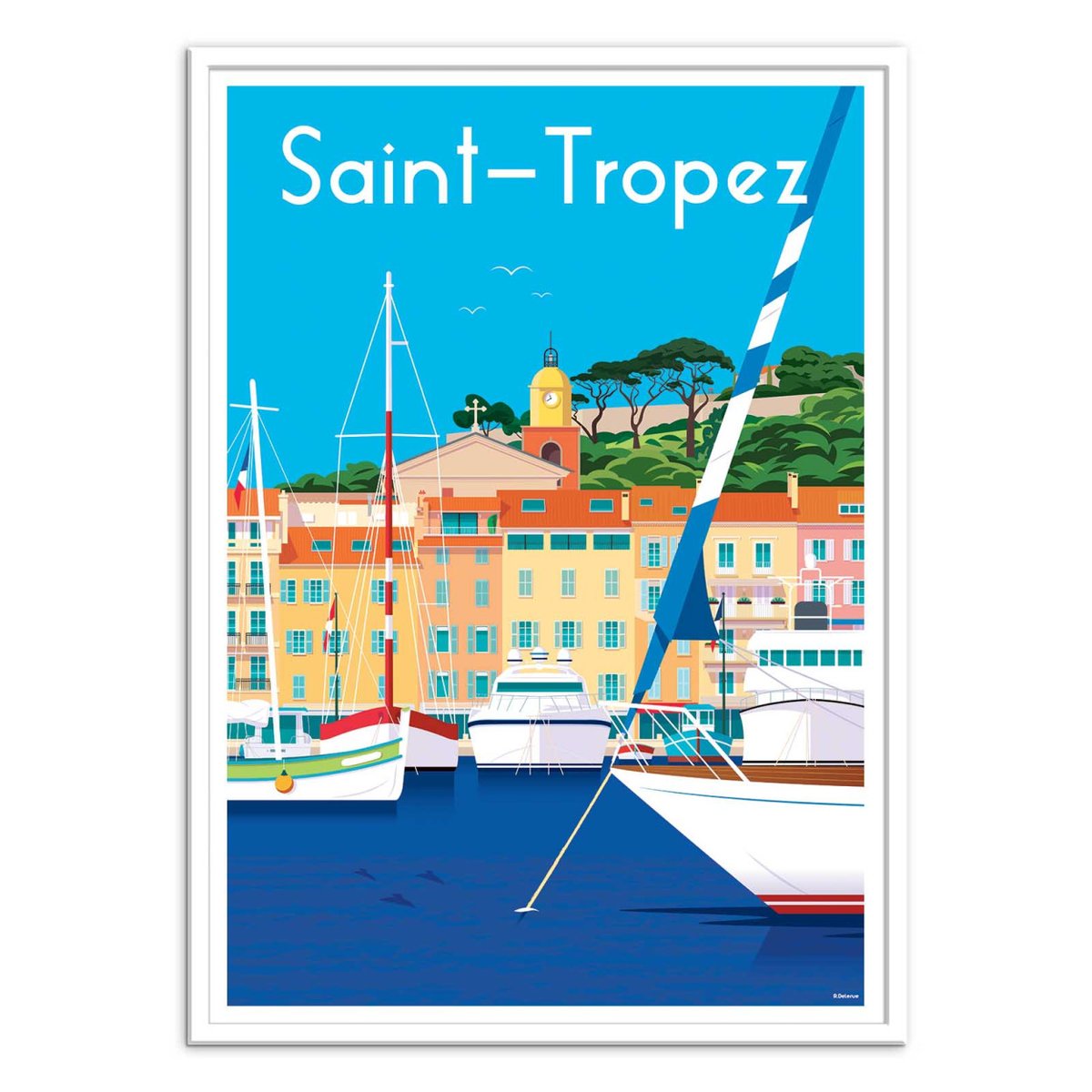 Affiche d'art - Saint Tropez - Raphael Delerue bleu, WALL EDITIONS