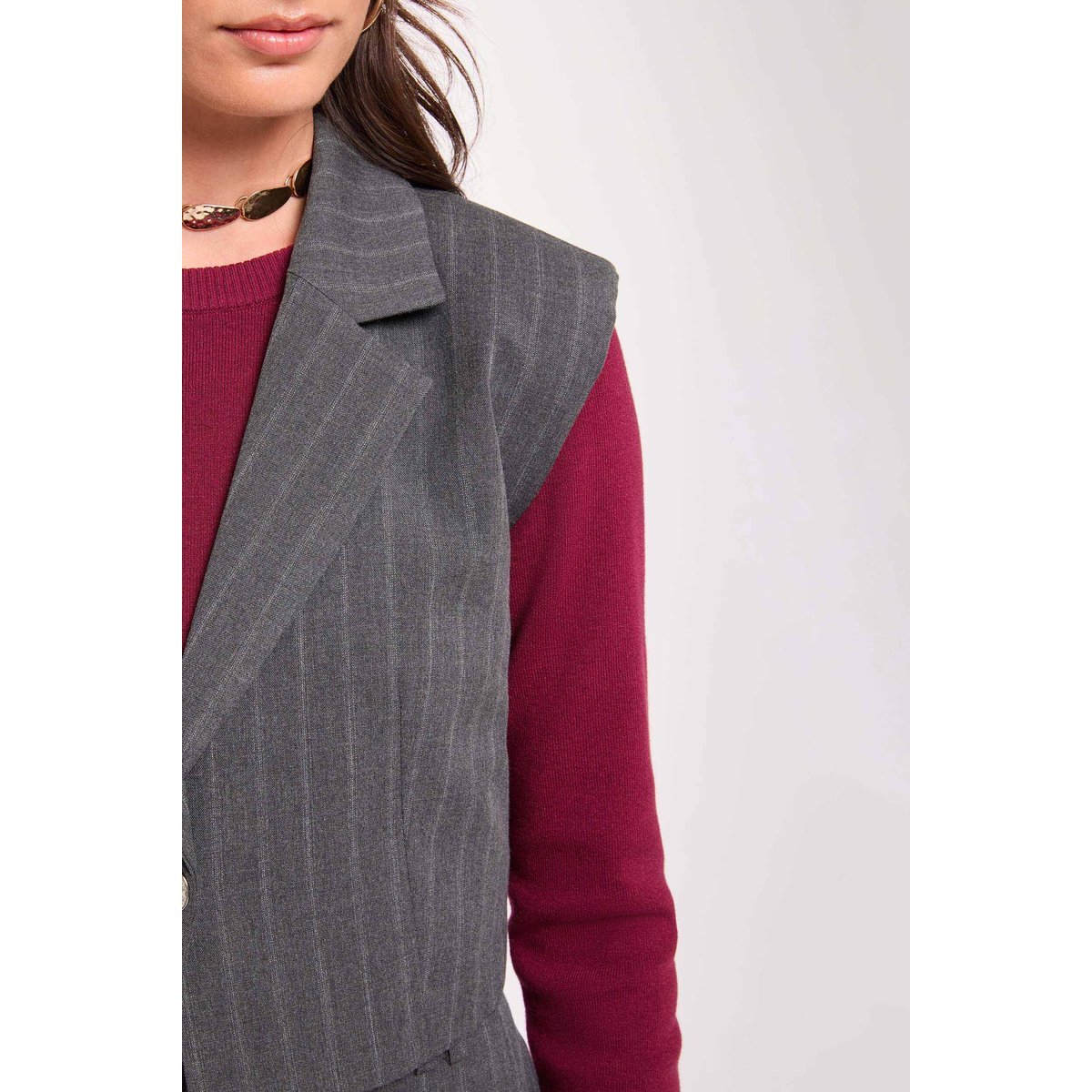 Gilet rayé sans manches denim gris fonce, MORGAN
