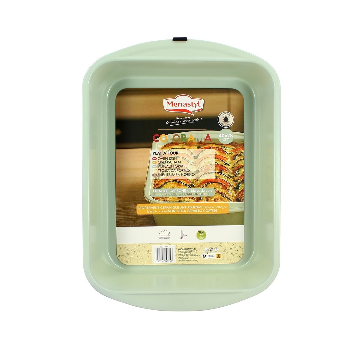 Plat à rotir 40x28cm en acier carbone, COLORAMA céladon, MENASTYL