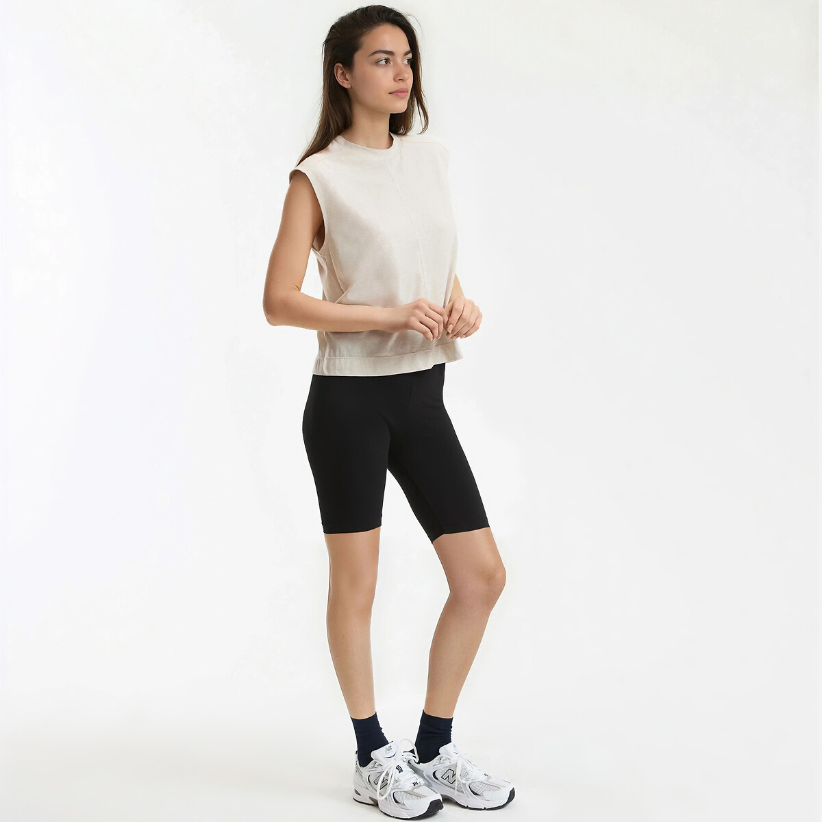T-shirt col rond, sans manches beige chiné, LA REDOUTE COLLECTIONS