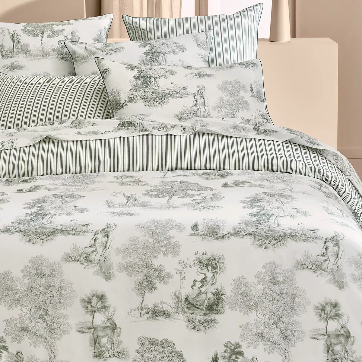 Taie d'oreiller percale de coton POESIE verde, GARNIER THIEBAUT