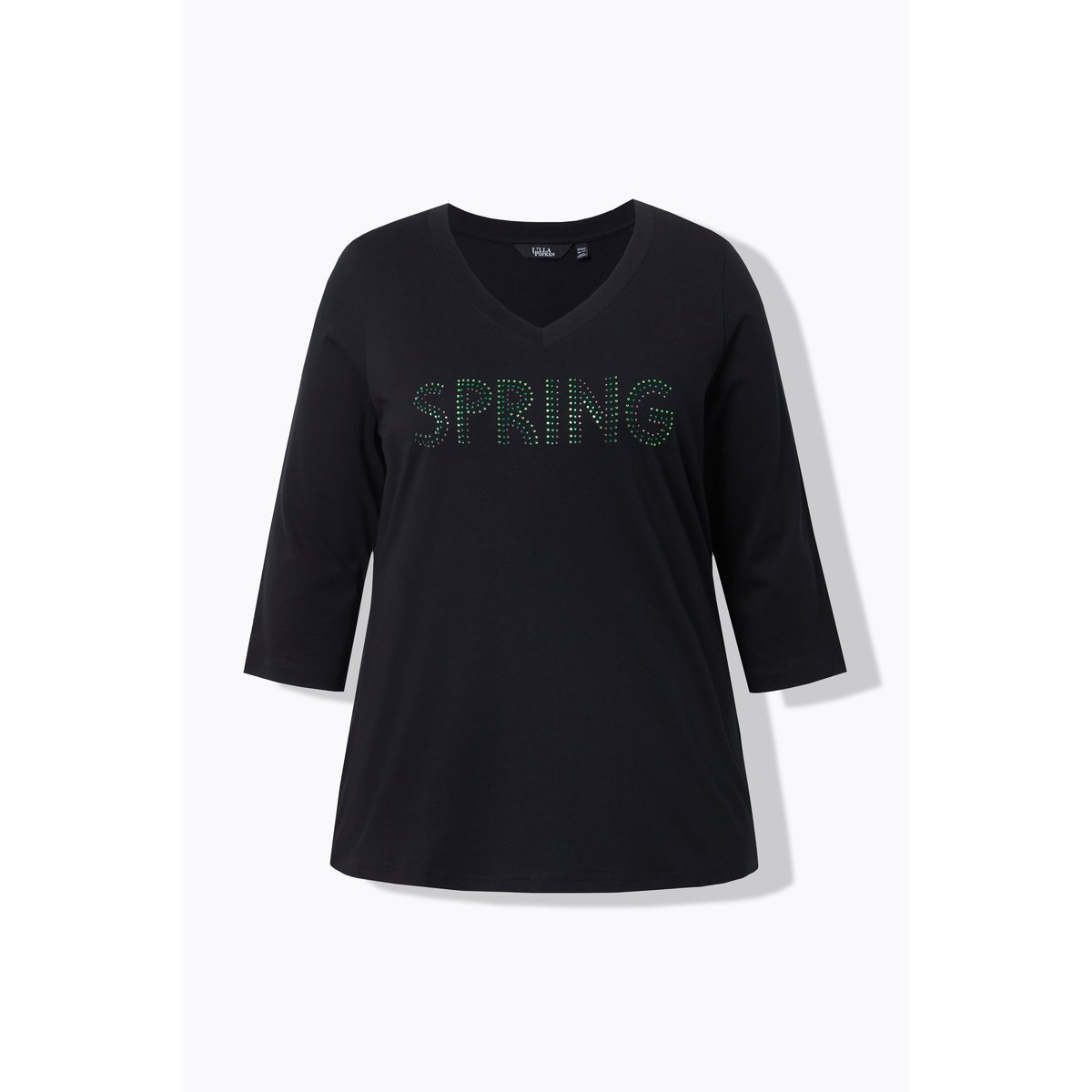 T-shirt col en V et manches 3/4 noir, ULLA POPKEN